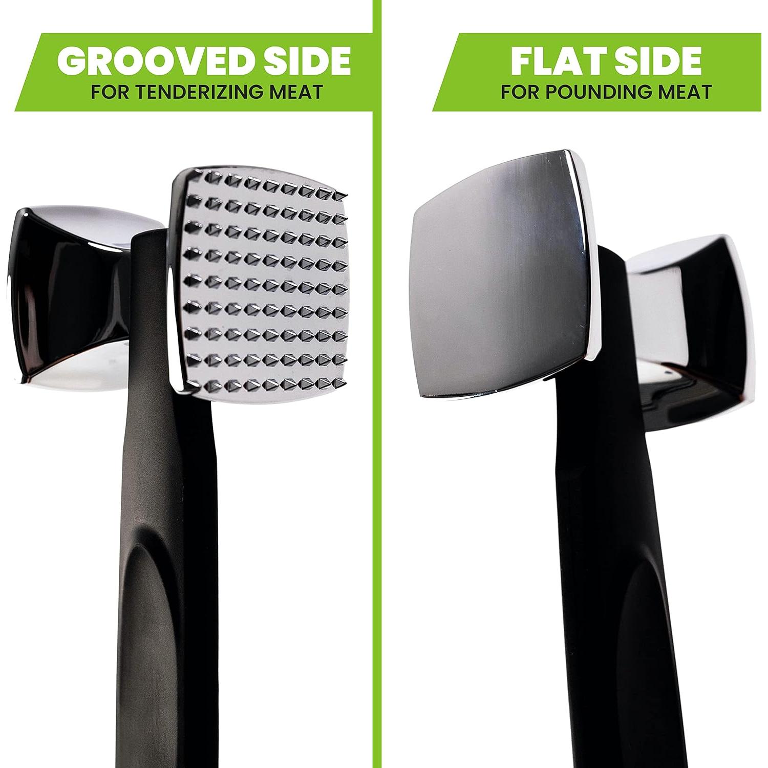 Spring Chef Meat Tenderizer Tool - Heavy Duty Aluminium Chicken Meat Mallet for Cooking - Dual Sided Food Hammer - Kitchen Beater for Steak and Beef - Food Pounder Flattener with Soft Grip Handle