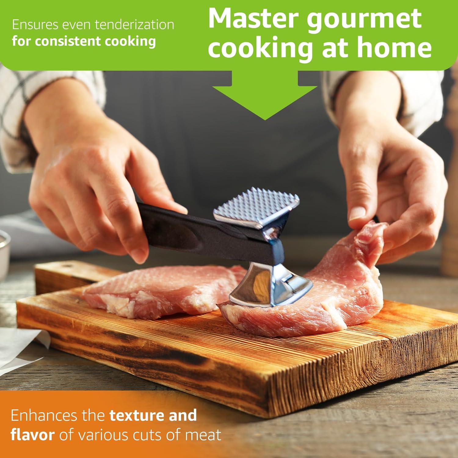 Spring Chef Meat Tenderizer Tool - Heavy Duty Aluminium Chicken Meat Mallet for Cooking - Dual Sided Food Hammer - Kitchen Beater for Steak and Beef - Food Pounder Flattener with Soft Grip Handle