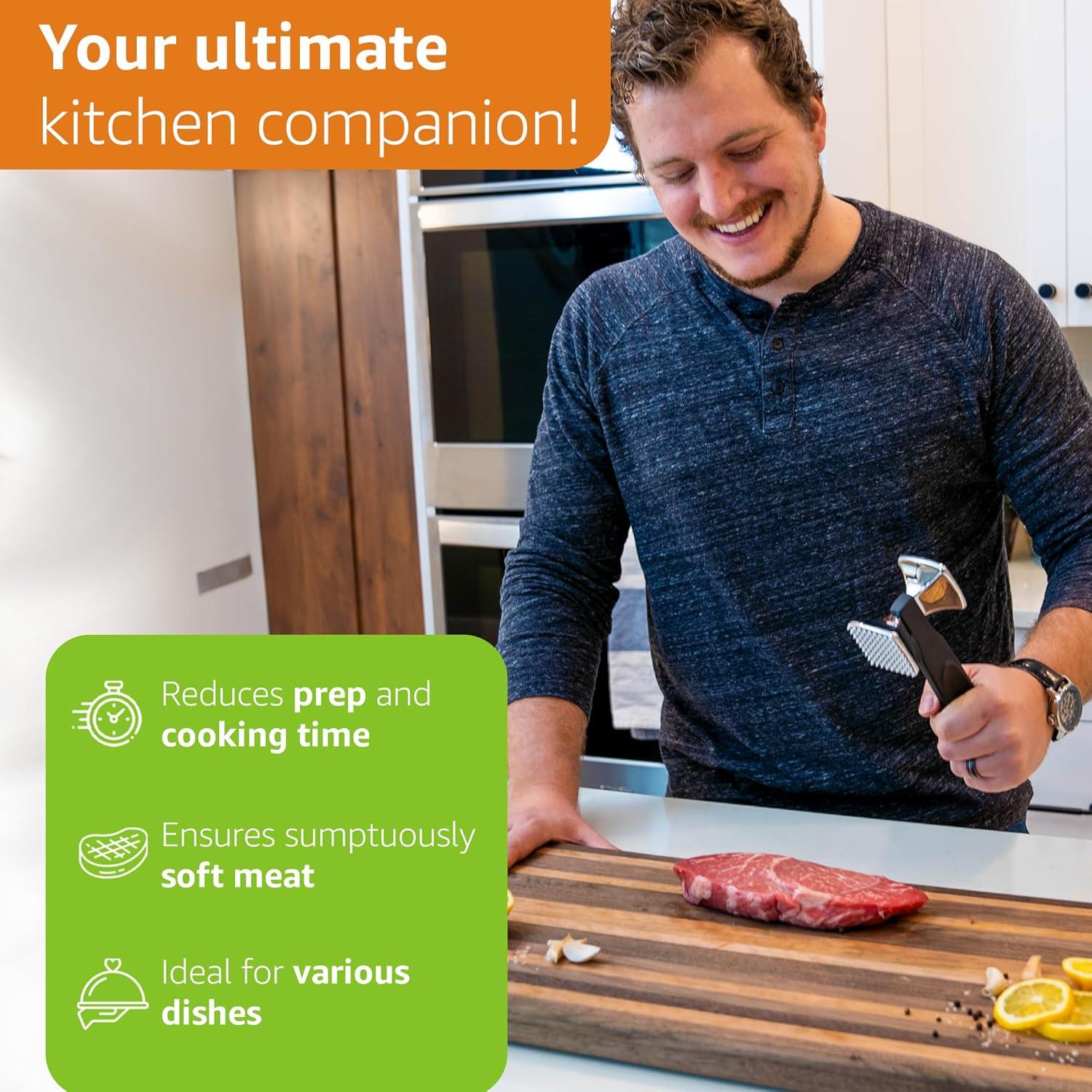 Spring Chef Meat Tenderizer Tool - Heavy Duty Aluminium Chicken Meat Mallet for Cooking - Dual Sided Food Hammer - Kitchen Beater for Steak and Beef - Food Pounder Flattener with Soft Grip Handle