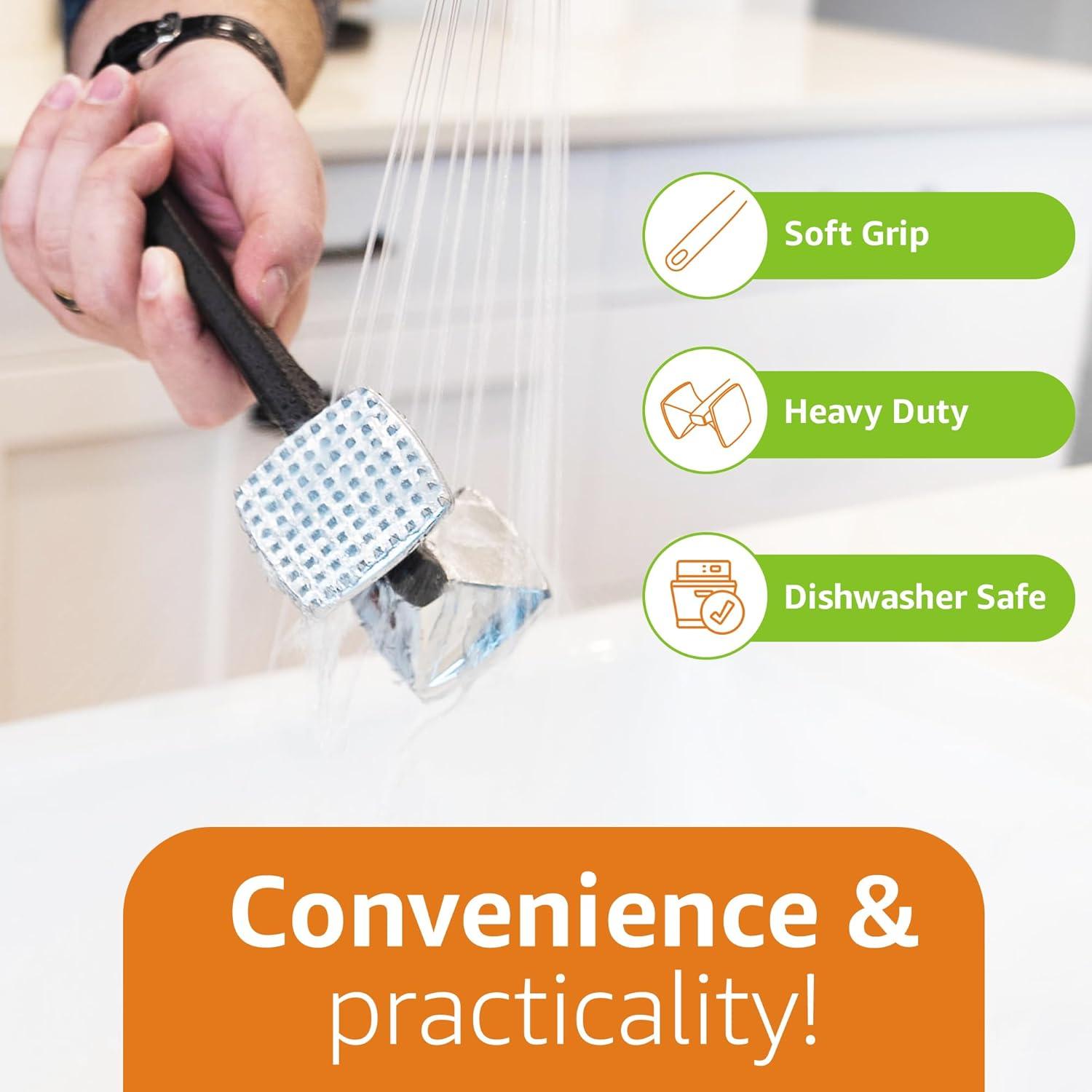 Spring Chef Meat Tenderizer Tool - Heavy Duty Aluminium Chicken Meat Mallet for Cooking - Dual Sided Food Hammer - Kitchen Beater for Steak and Beef - Food Pounder Flattener with Soft Grip Handle