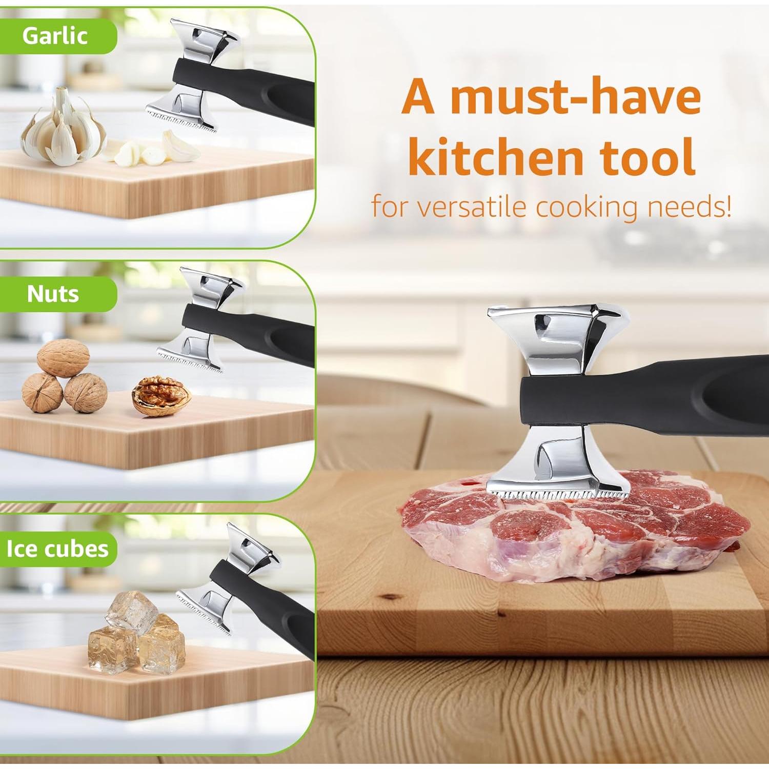 Spring Chef Meat Tenderizer Tool - Heavy Duty Aluminium Chicken Meat Mallet for Cooking - Dual Sided Food Hammer - Kitchen Beater for Steak and Beef - Food Pounder Flattener with Soft Grip Handle