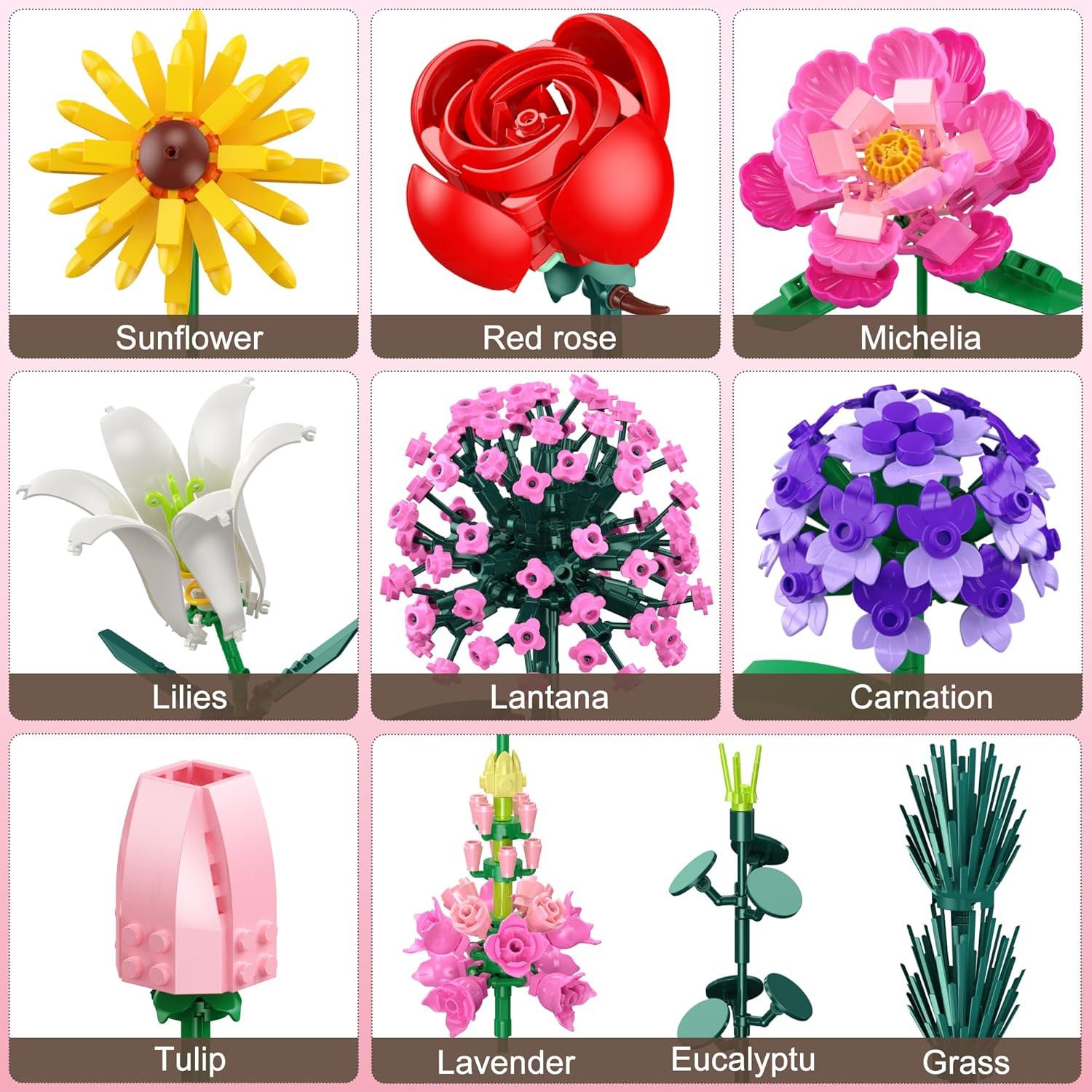 Juego de Construcción de Flores Leyic 699 Piezas Decorativas