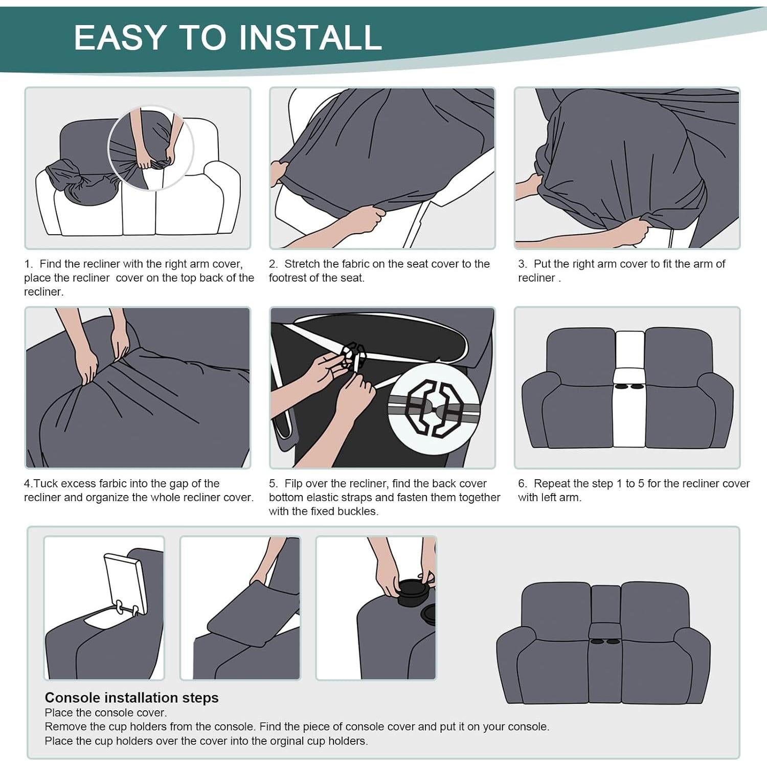 Cubierta de Loveseat Recliner Ruaozz 2 Asientos con Consola Negra