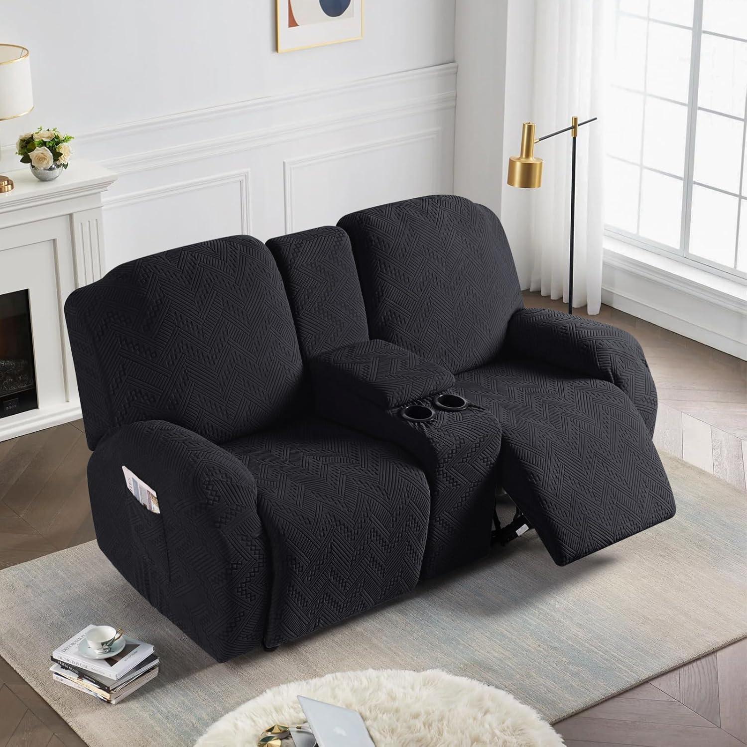 Cubierta de Loveseat Recliner Ruaozz 2 Asientos con Consola Negra