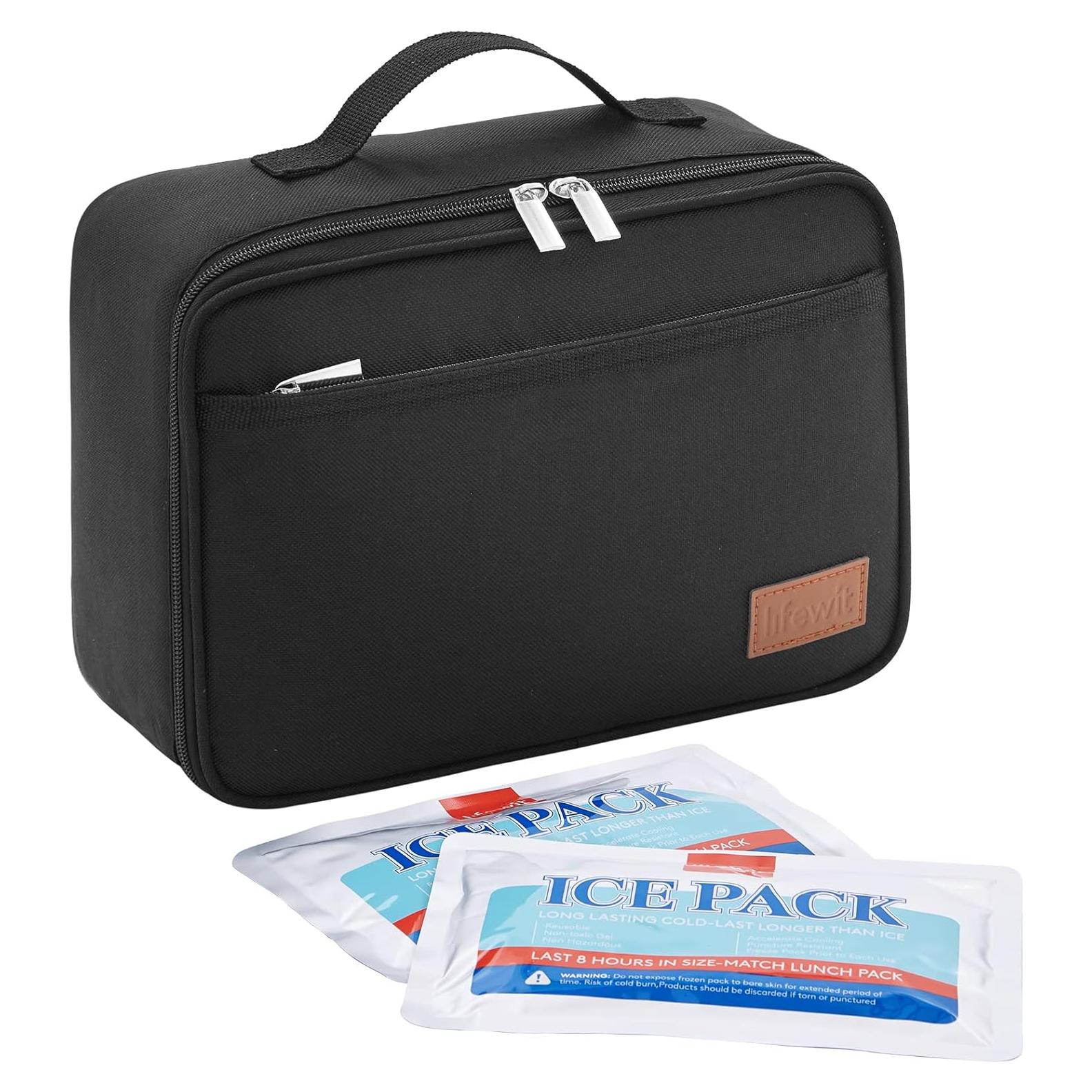 Bolsa de Almuerzo Aislada Lifewit 5L Negra con 2 Paquetes de Hielo