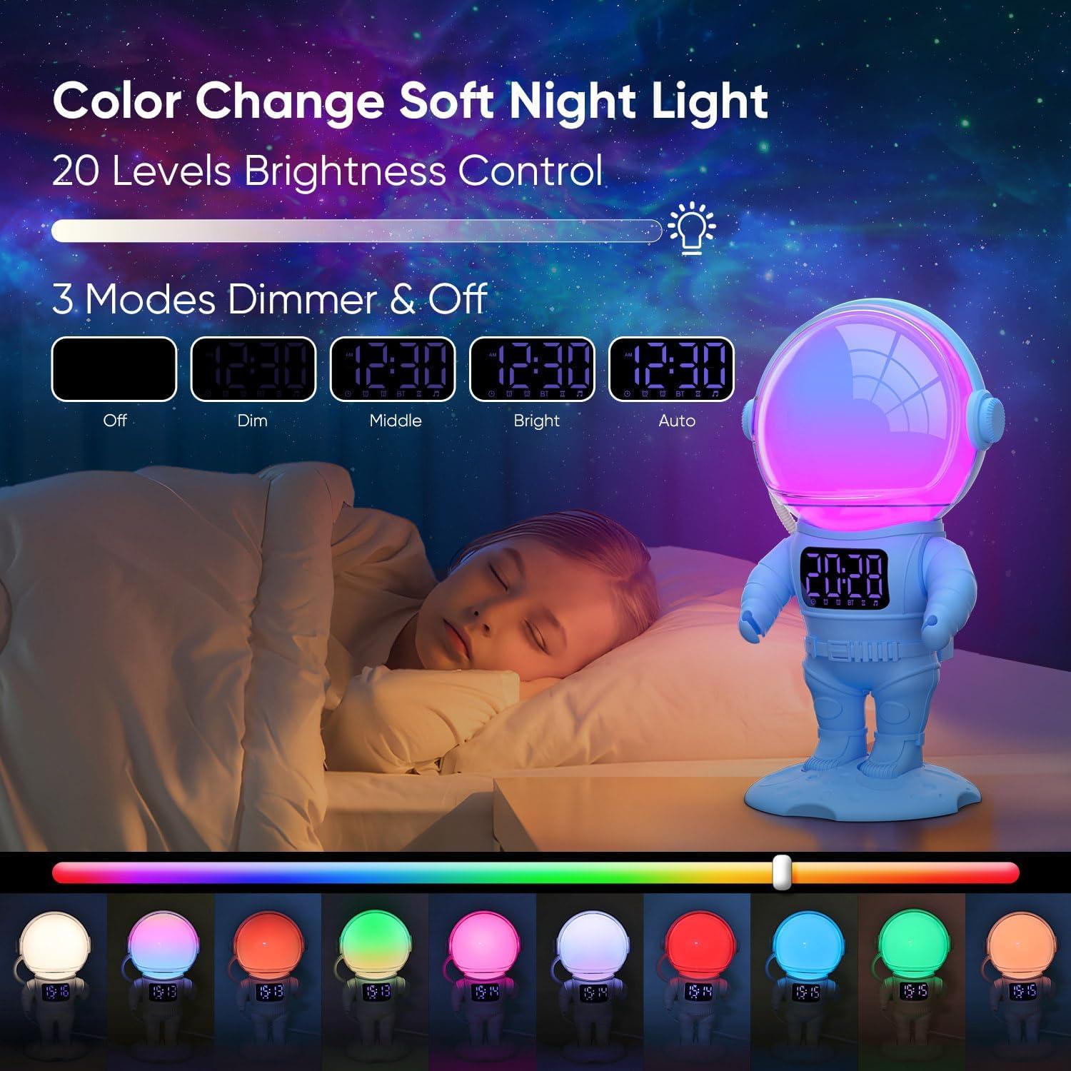 Astronaut Sunrise Alarm Clock for Kids, Heavy Sleepers, Bedroom, White Noise Sound Machine with 30 Soothing Sounds, 22 Dimmable Nightlights, Dual Alarms, Wake Up Light, Gift Idea(Blue+Remote Control)