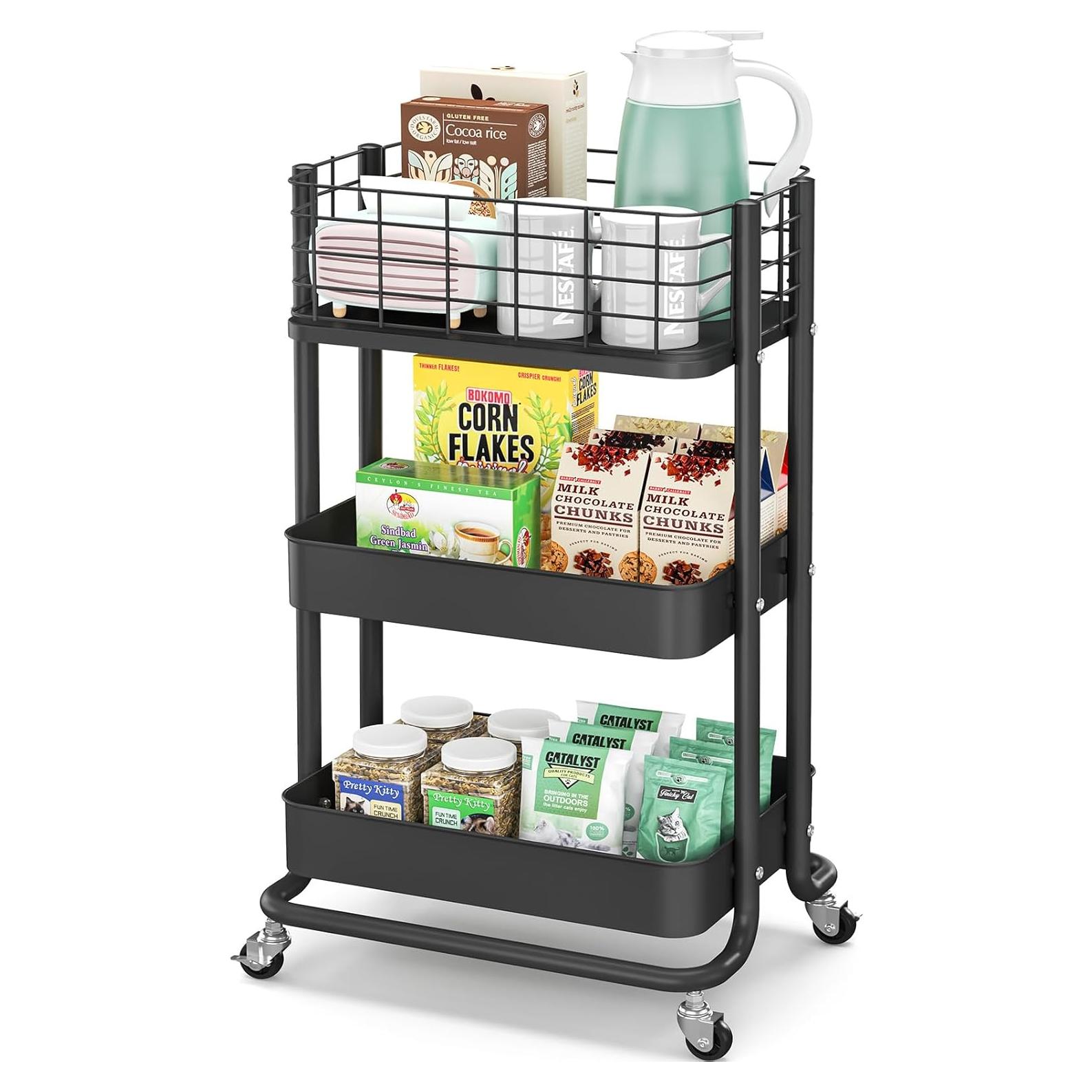 Carro Rodante KINGRACK 3 Niveles Metal Negro con Ruedas