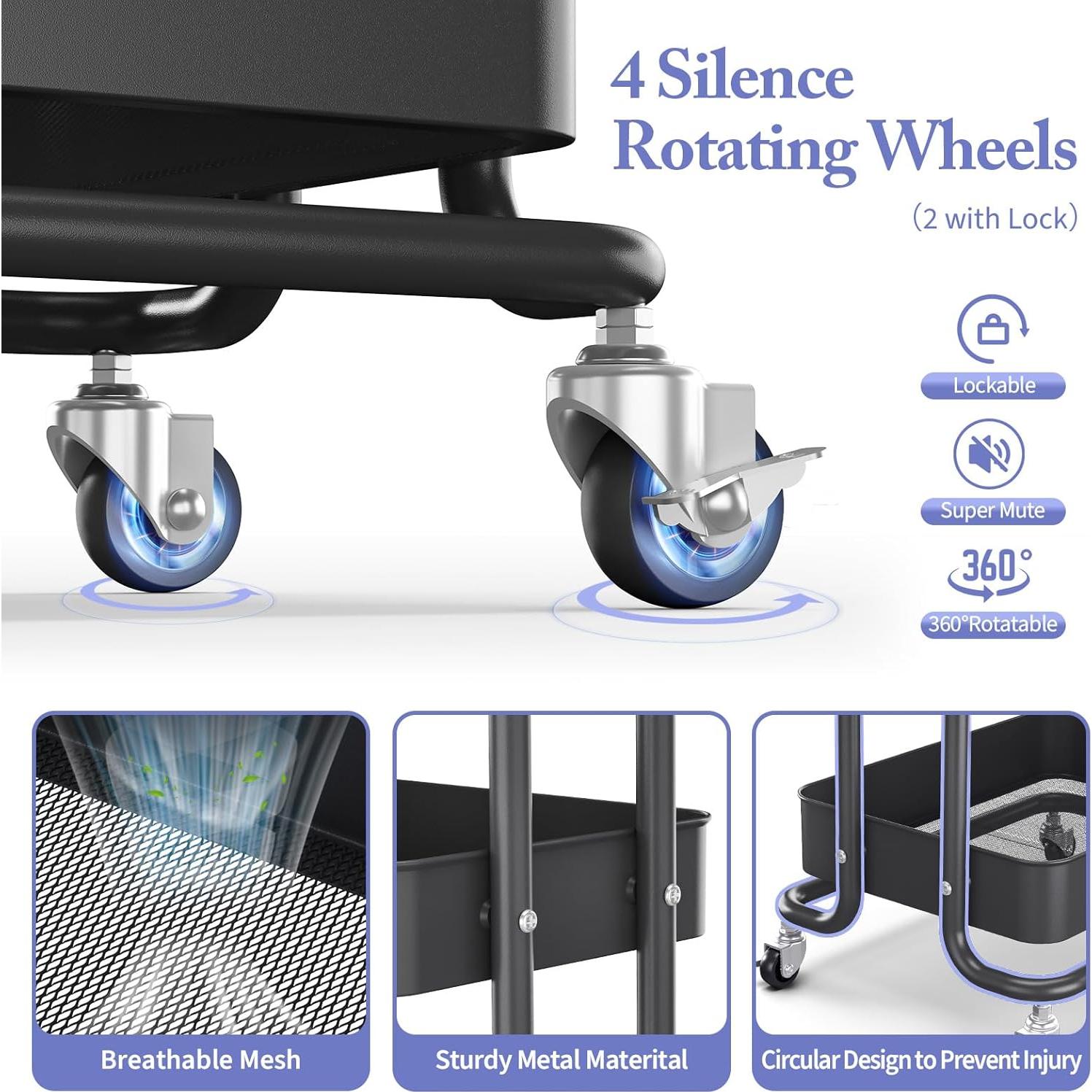 Carro Rodante KINGRACK 3 Niveles Metal Negro con Ruedas