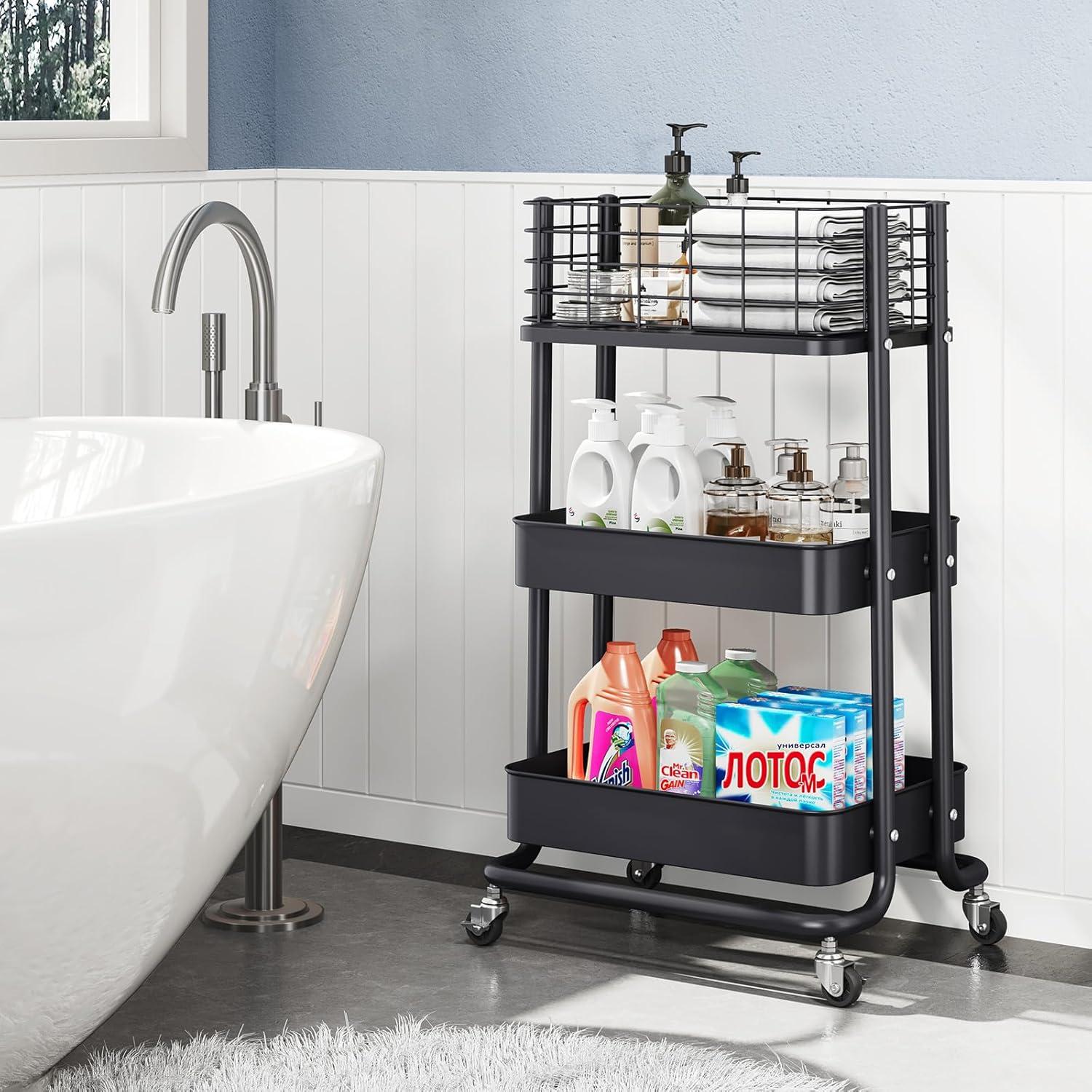 Carro Rodante KINGRACK 3 Niveles Metal Negro con Ruedas