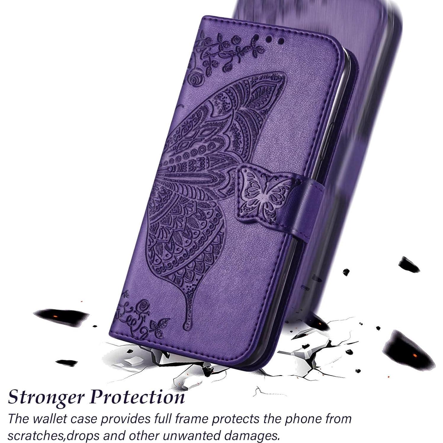Funda billetera KRHGEIK para iPhone 14 con mariposa púrpura