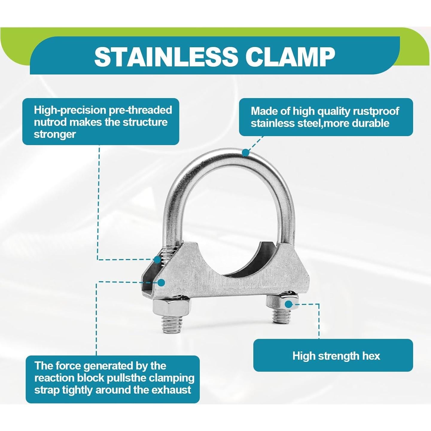 Abrazaderas de escape U-Bolt KEVWR 1.5" Acero Inoxidable (2 Pzas)