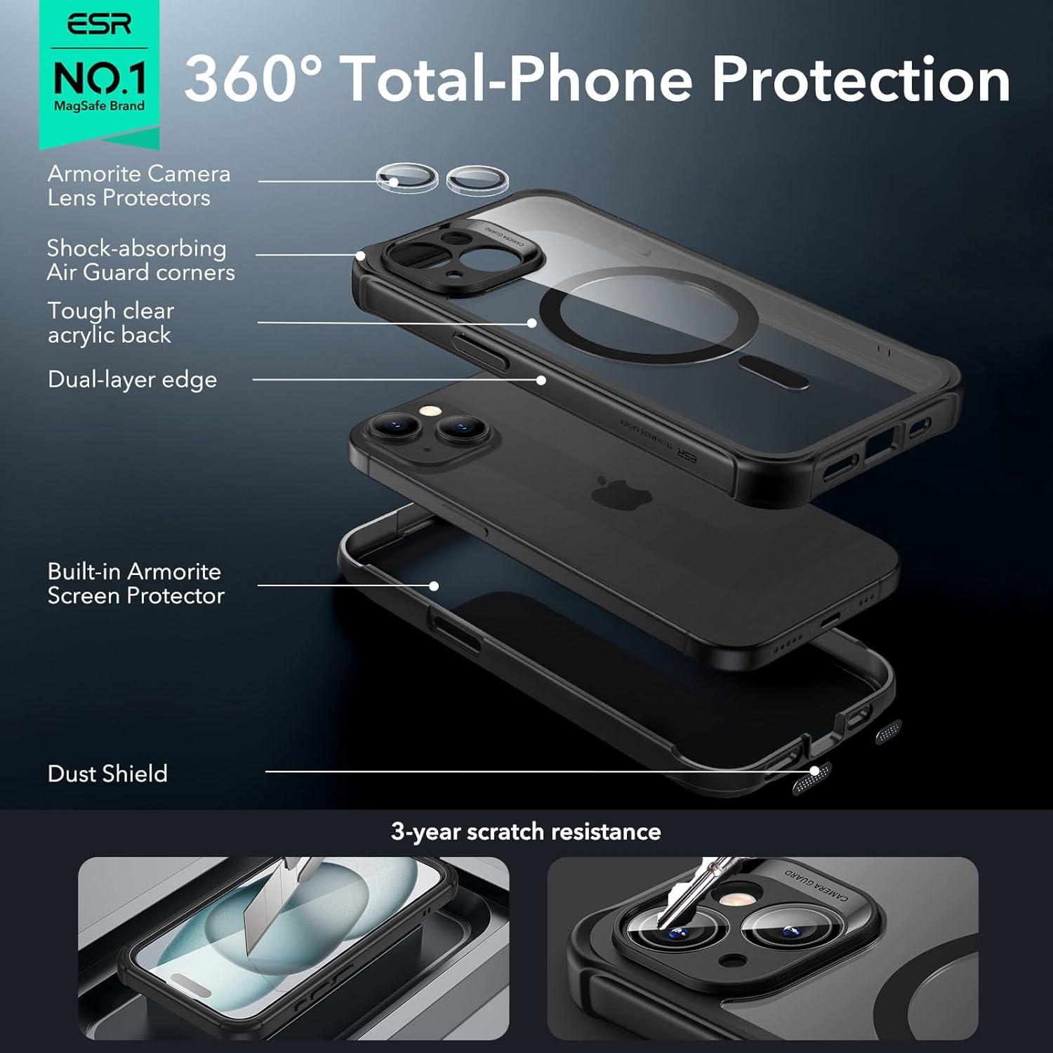 Funda ESR para iPhone 15 con MagSafe y Protector 9H+