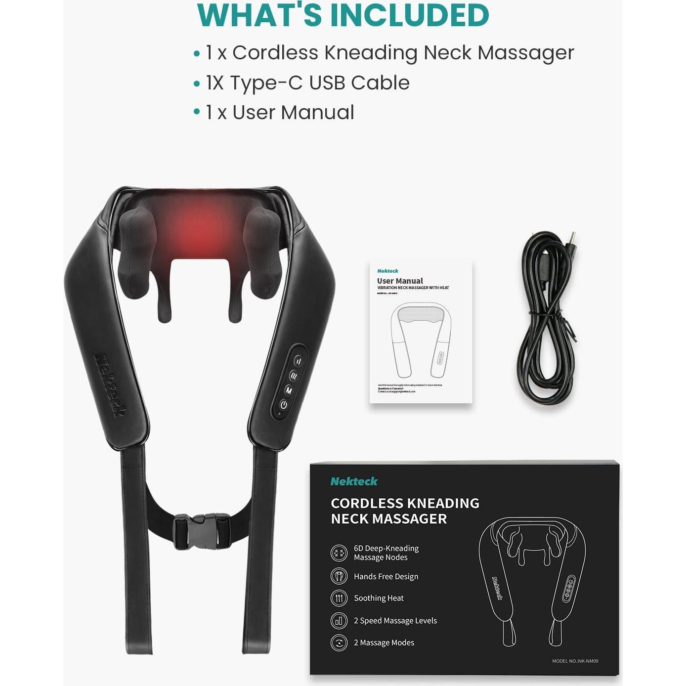 Masajeador de Cuello Nekteck NK-NM09 Inalámbrico con Calor