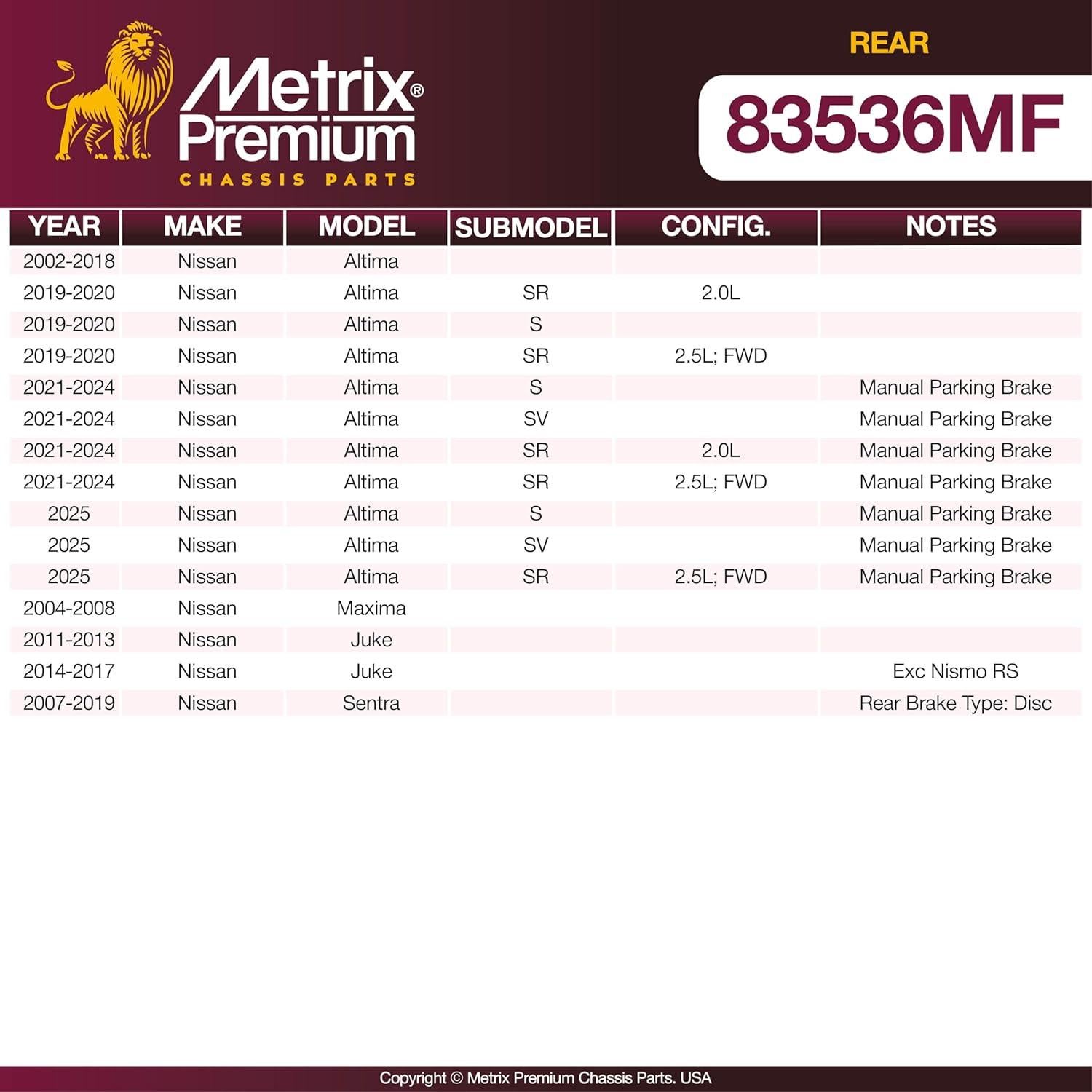 Disco de Freno Trasero Metrix 291.7mm para Nissan Altima 2002-2025