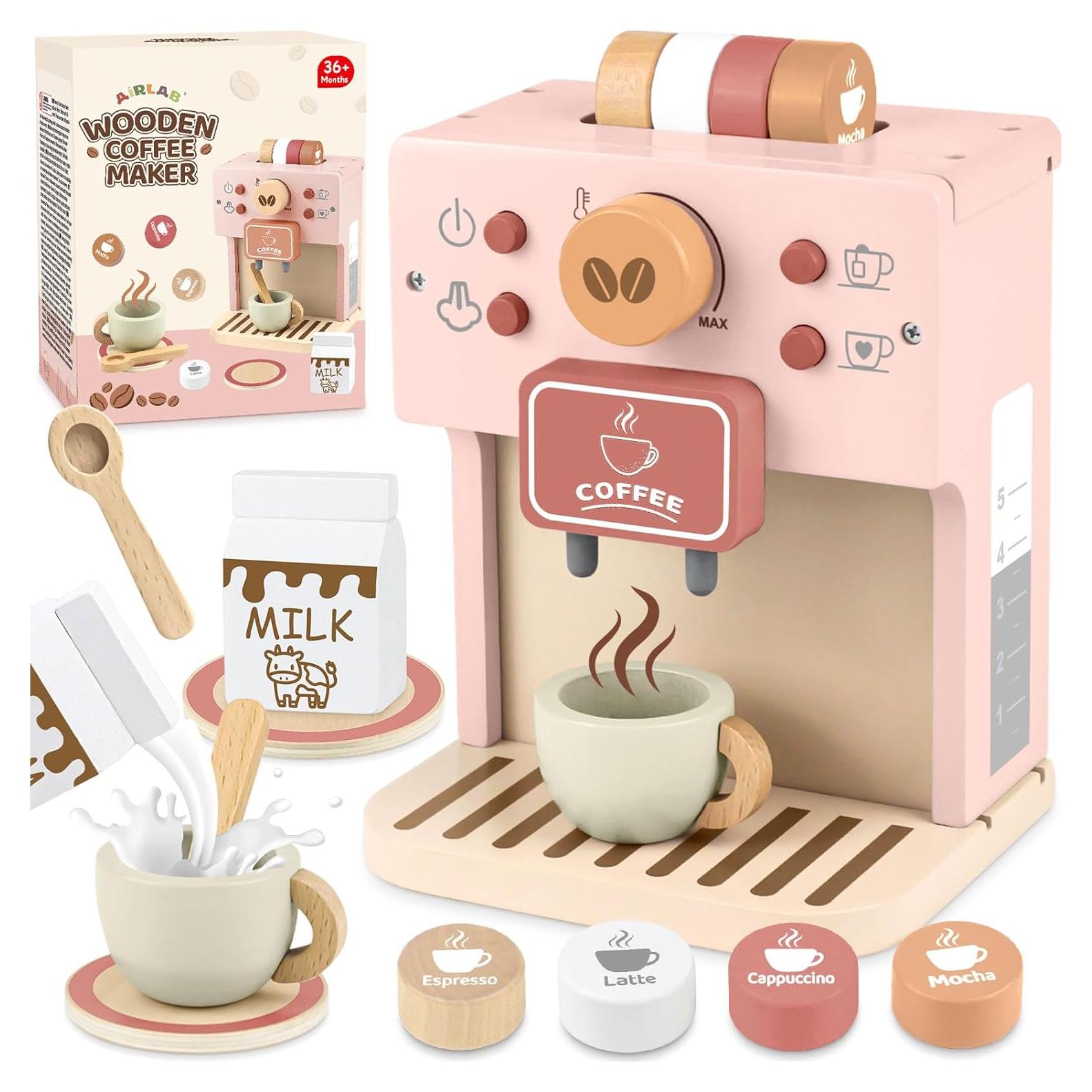 Juego de Café Airlab Rosa para Niños - Cafetera de Madera