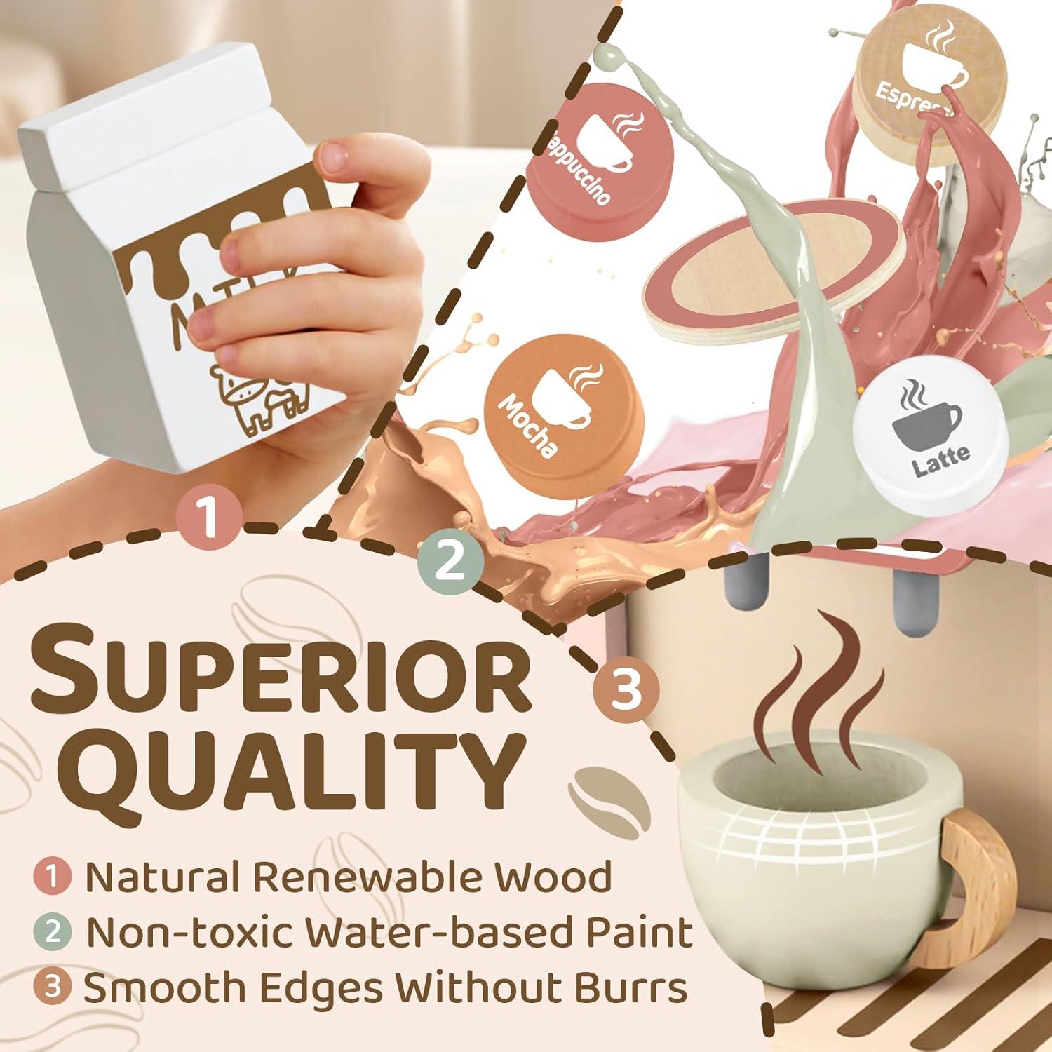 Juego de Café Airlab Rosa para Niños - Cafetera de Madera