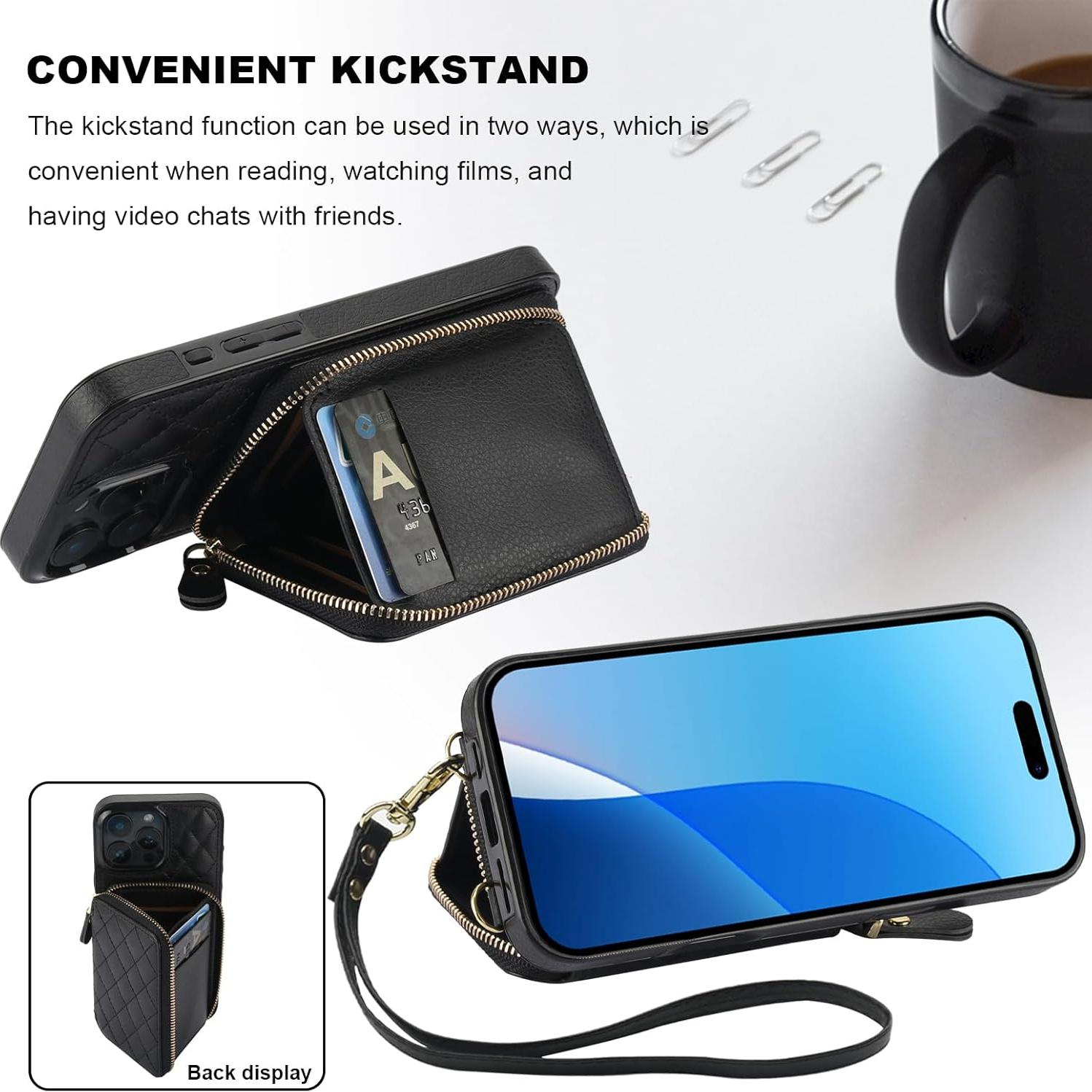 Cartera Cruzada Bocasal para iPhone 16 Pro Max Negro con RFID