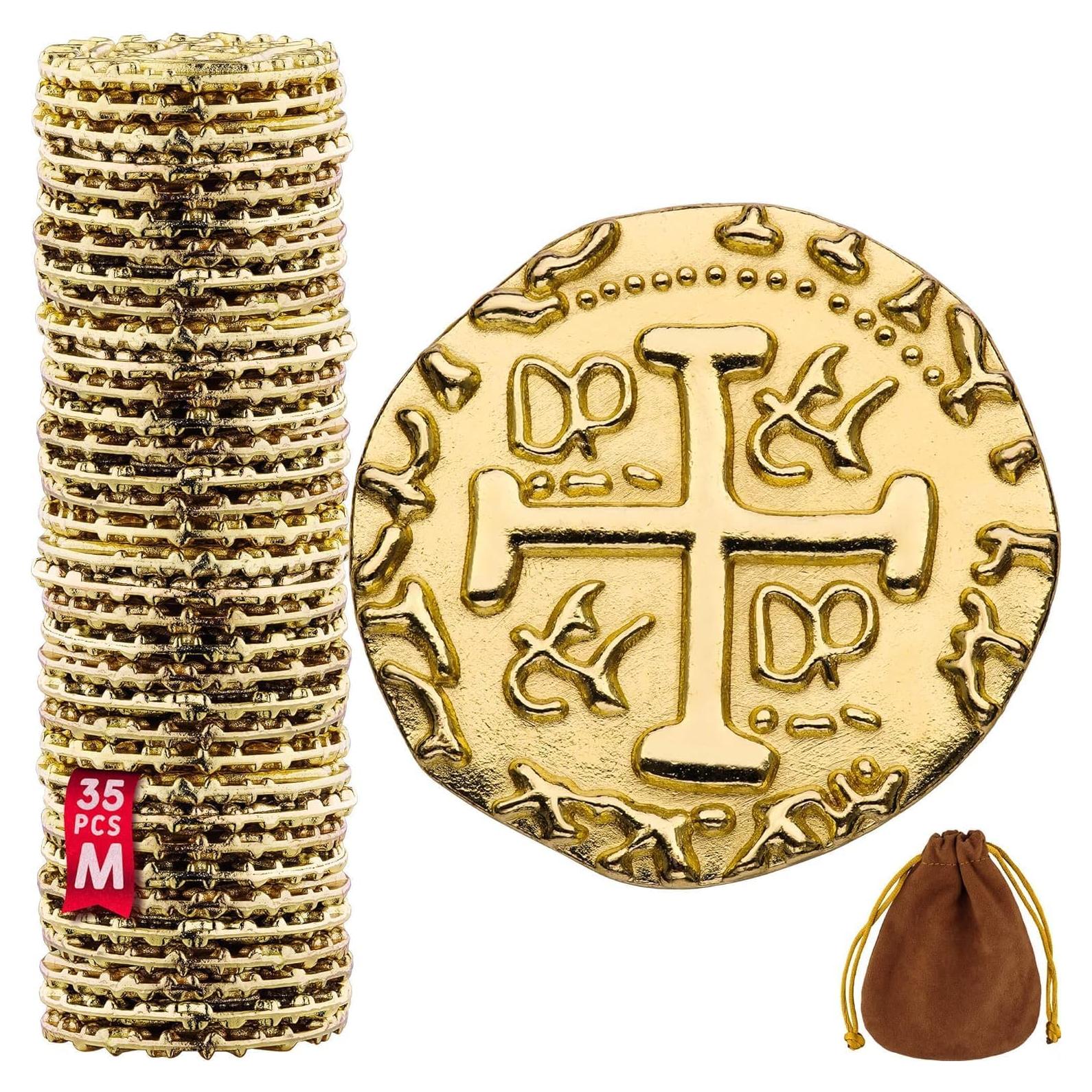 Monedas Pirata de Metal Dorado - Set de 35 Monedas 22mm