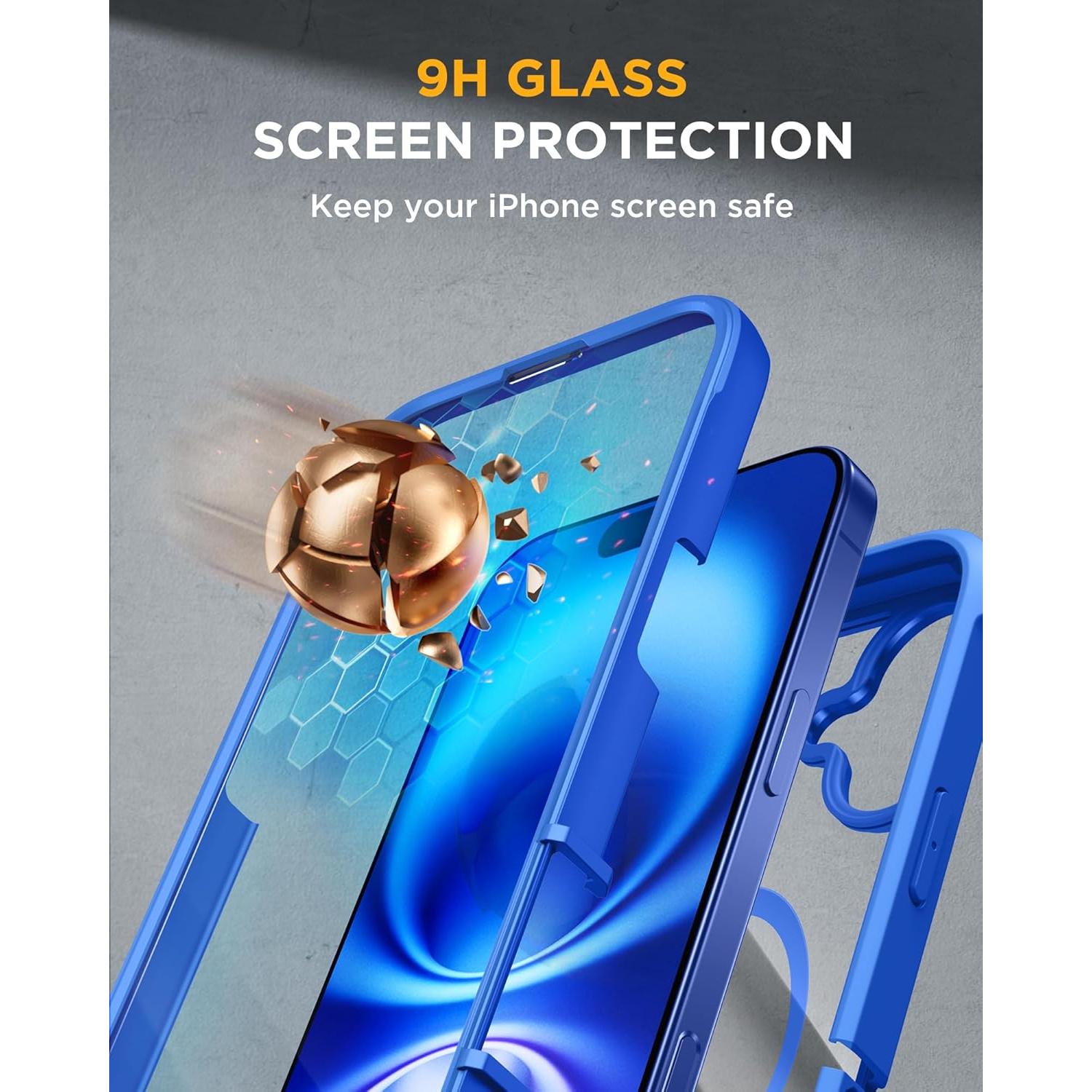 Funda Miracase para iPhone 16 Plus con Protector 360° Azul