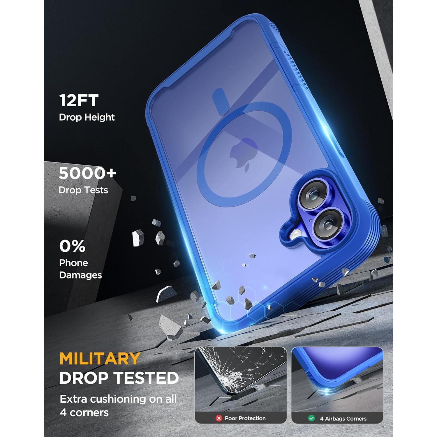 Funda Miracase para iPhone 16 Plus con Protector 360° Azul