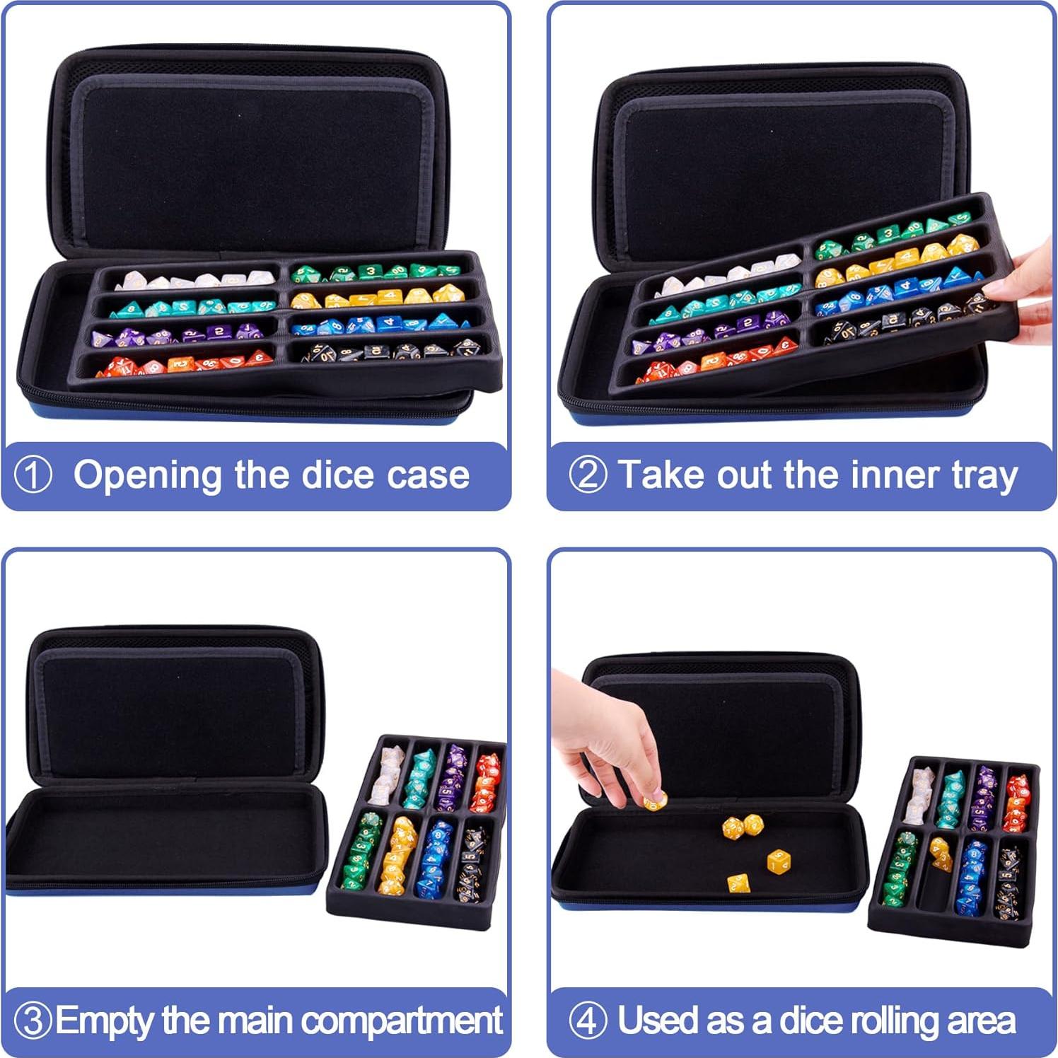 Estuche para Dados DND SIQUK Azul Portátil con Bandeja