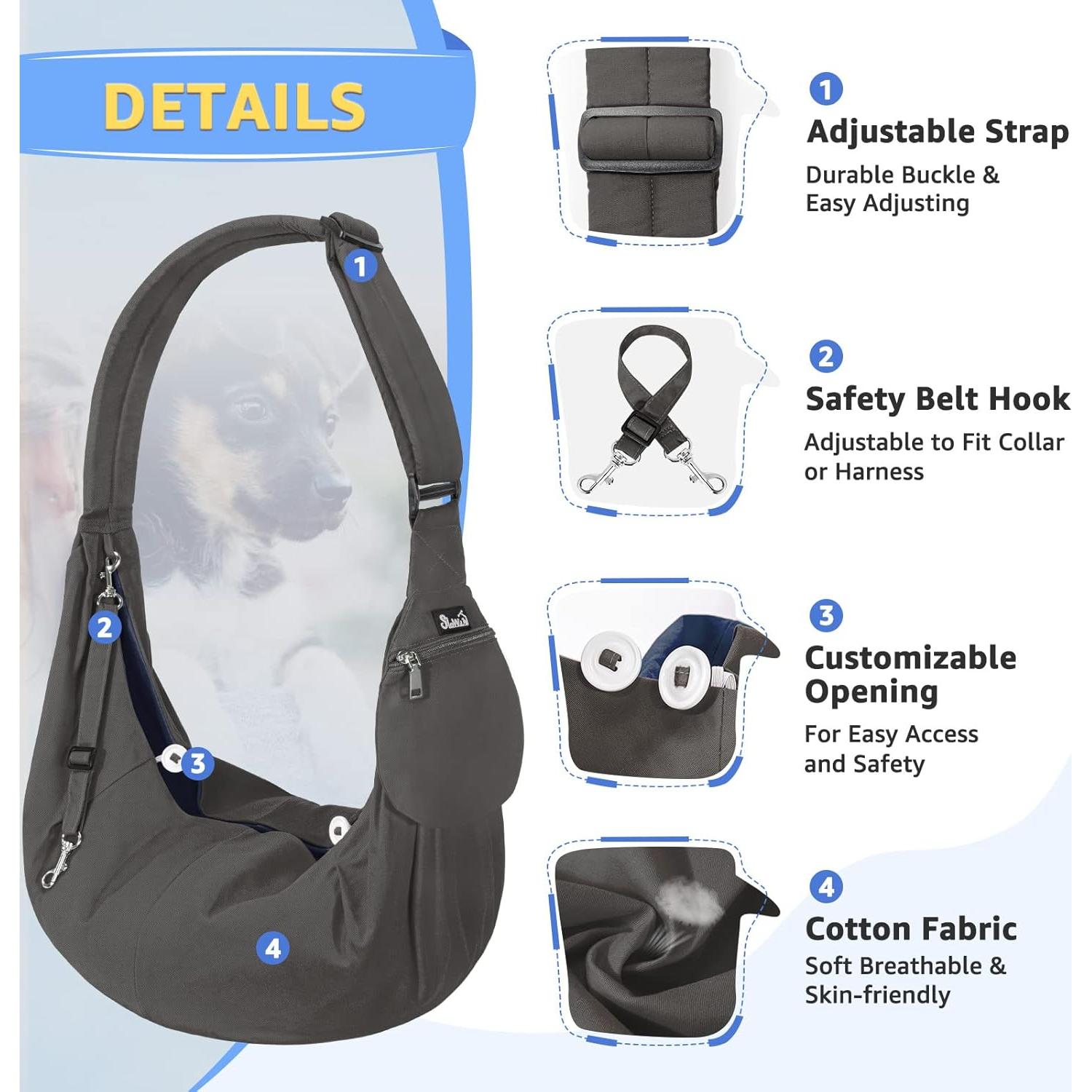 Transportín para Perros SlowTon - Correa Acolchada Ajustable Gris XS