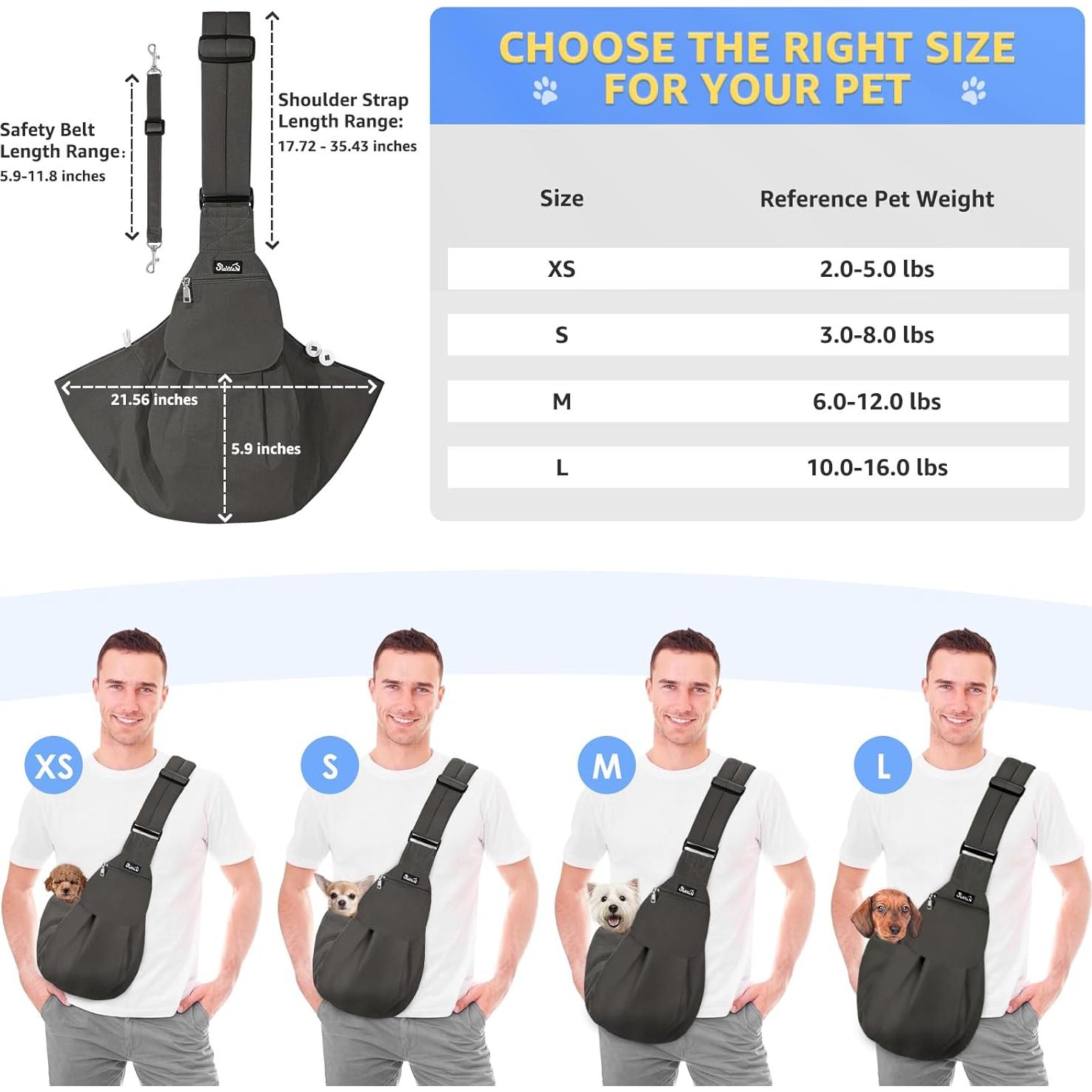 Transportín para Perros SlowTon - Correa Acolchada Ajustable Gris XS