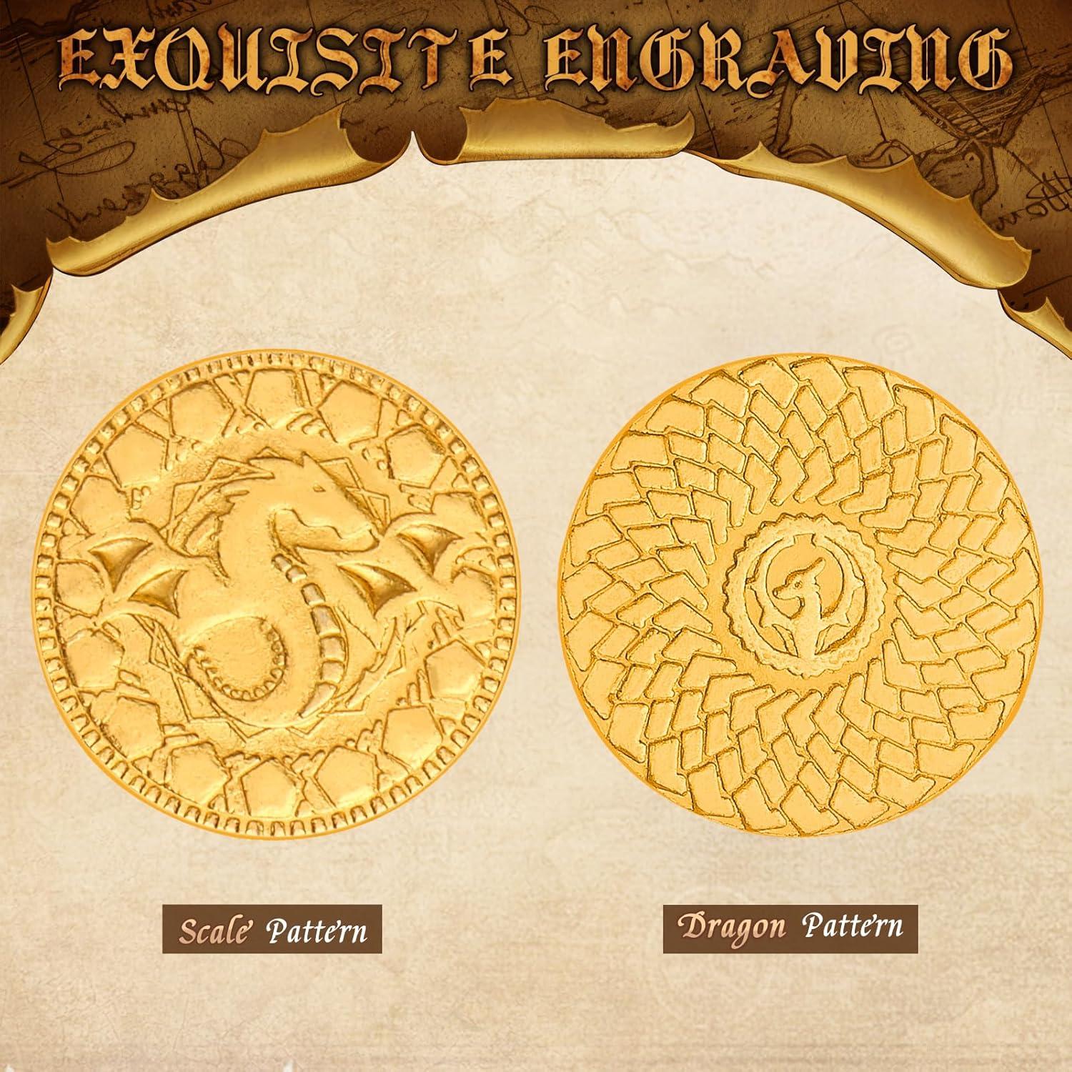 50 Monedas de Metal Doradas DND + Bolsa de Cuero RPG