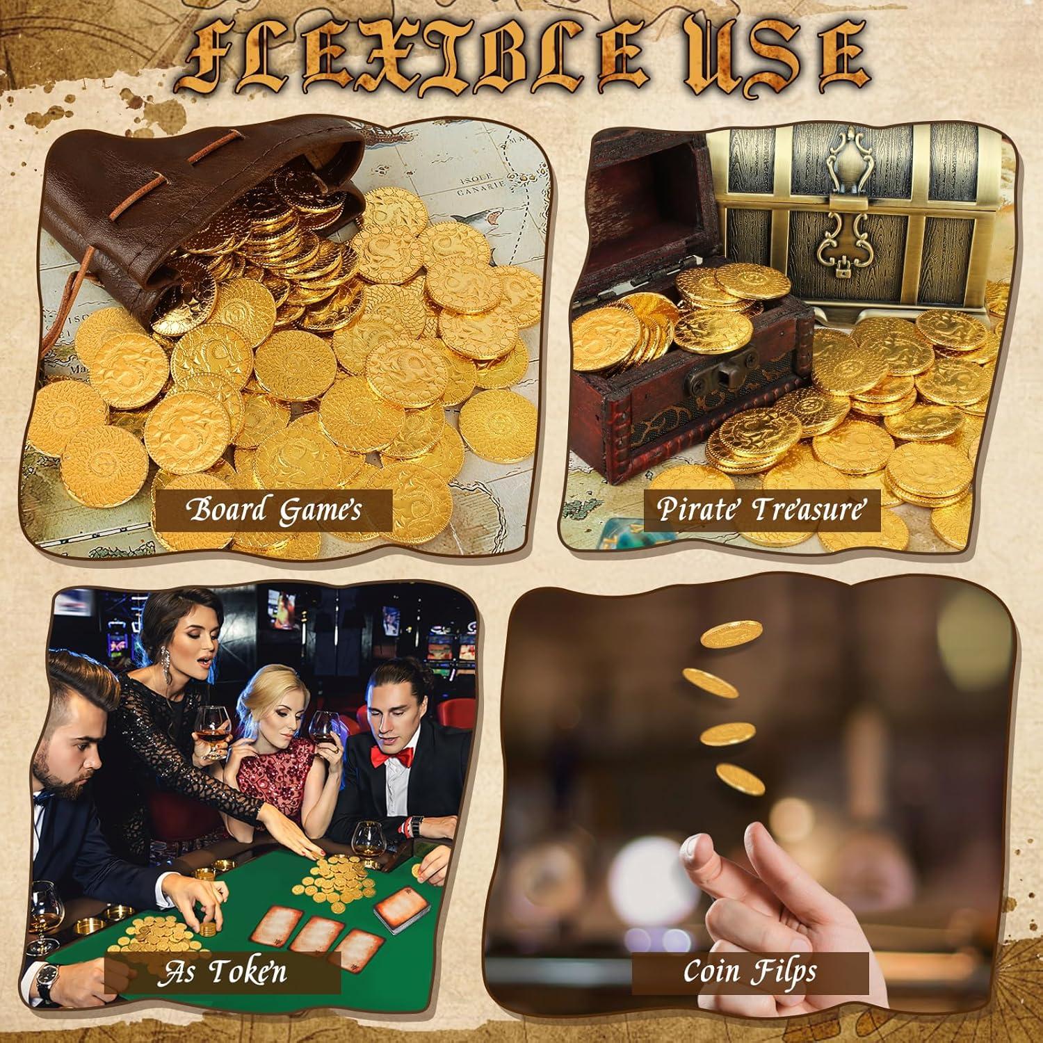 50 Monedas de Metal Doradas DND + Bolsa de Cuero RPG