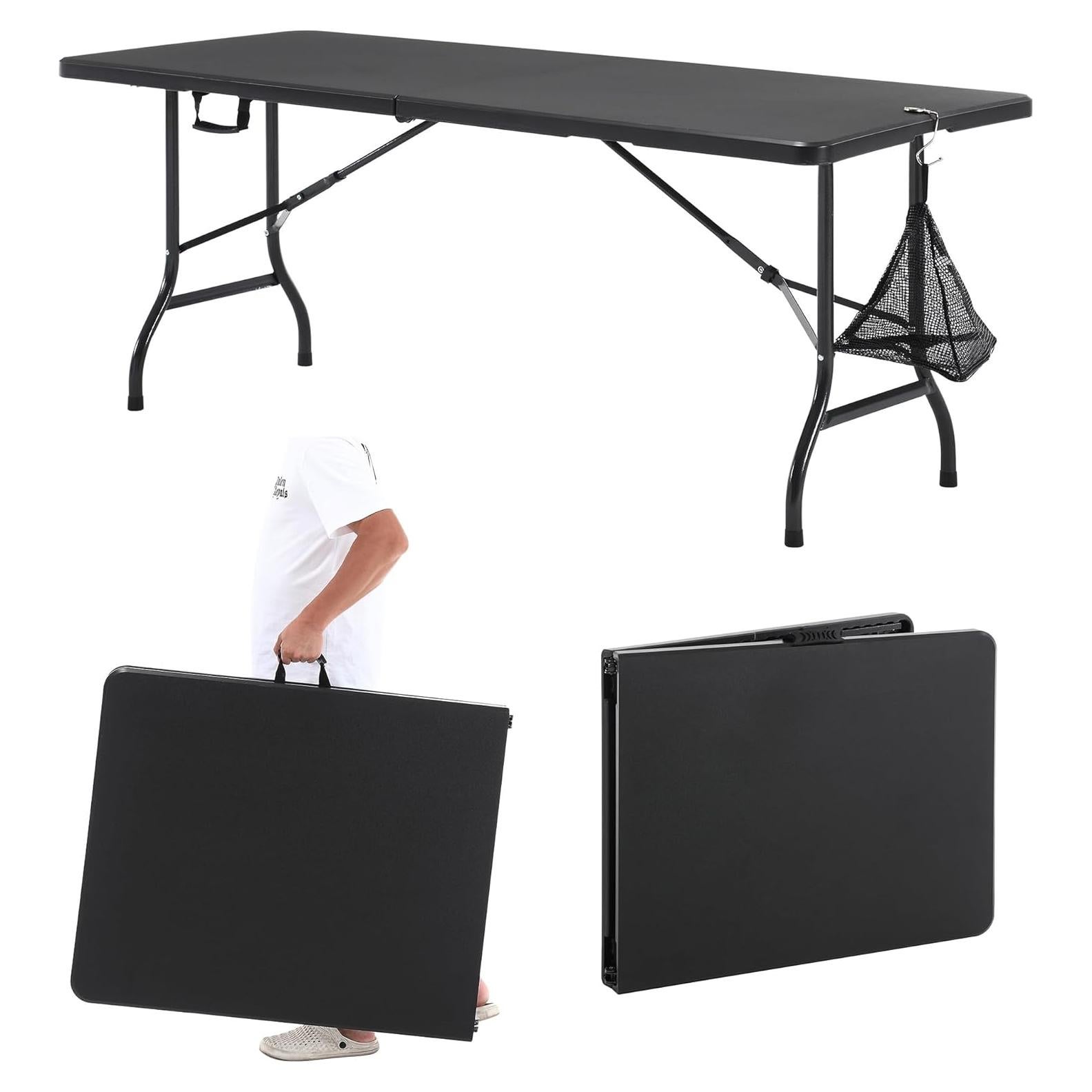 Mesa Plegable Portátil VECELO 182.88 cm Negra para Camping