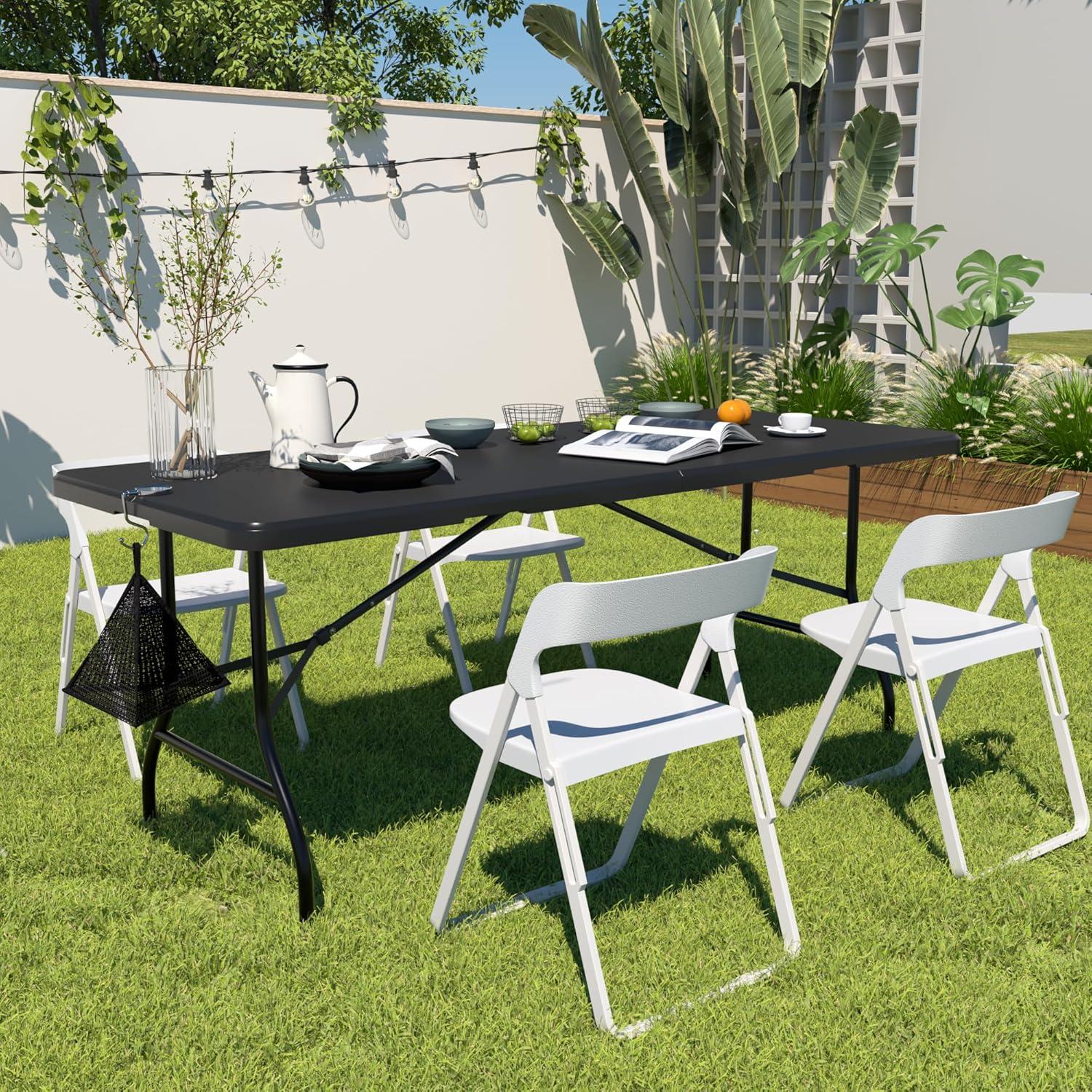 Mesa Plegable Portátil VECELO 182.88 cm Negra para Camping