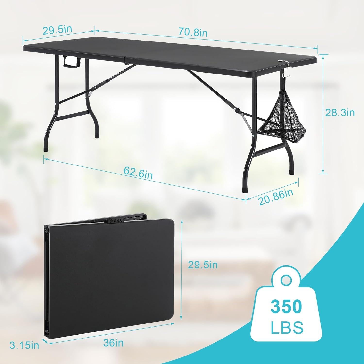 Mesa Plegable Portátil VECELO 182.88 cm Negra para Camping