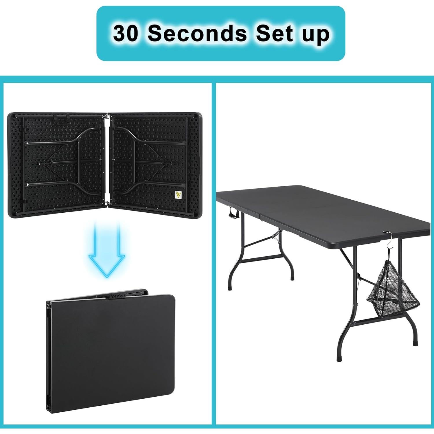 Mesa Plegable Portátil VECELO 182.88 cm Negra para Camping