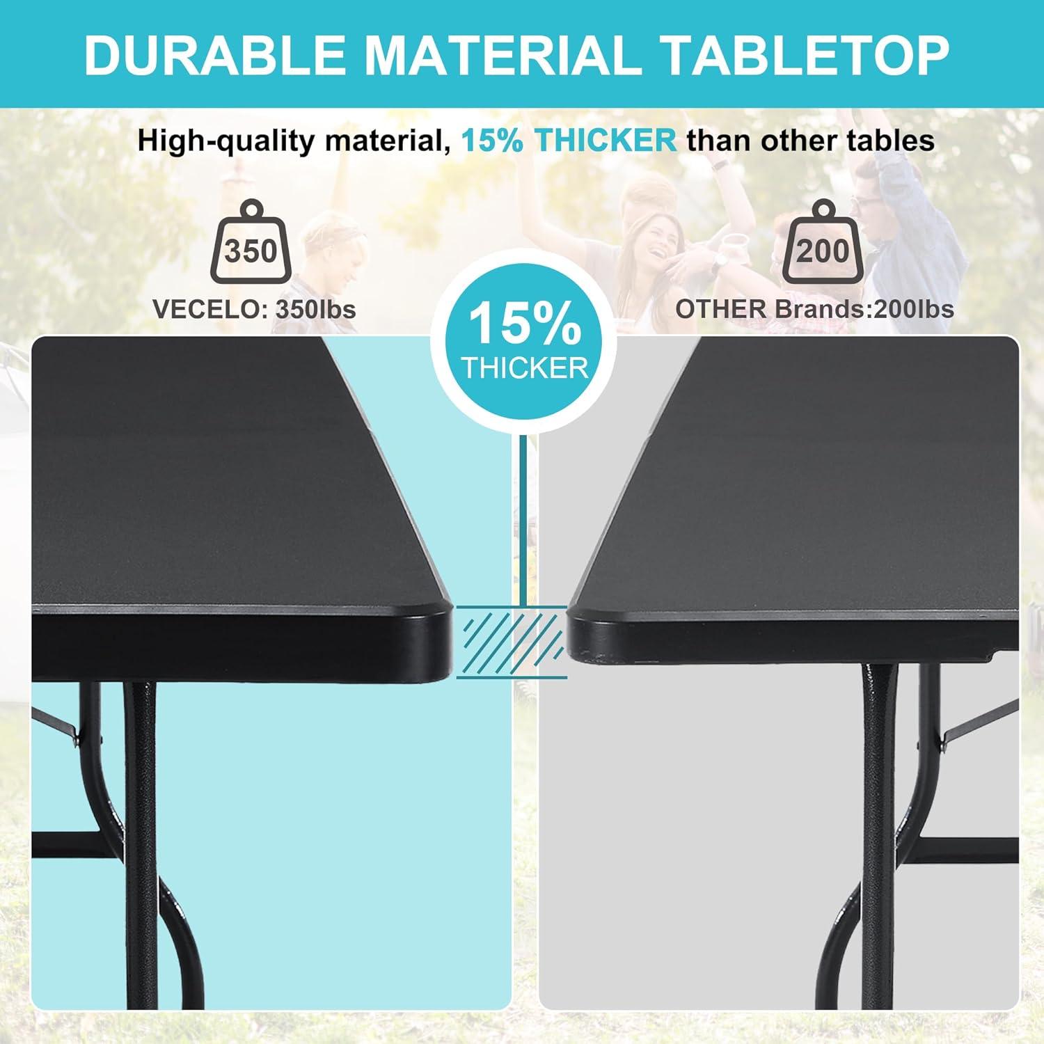 Mesa Plegable Portátil VECELO 182.88 cm Negra para Camping