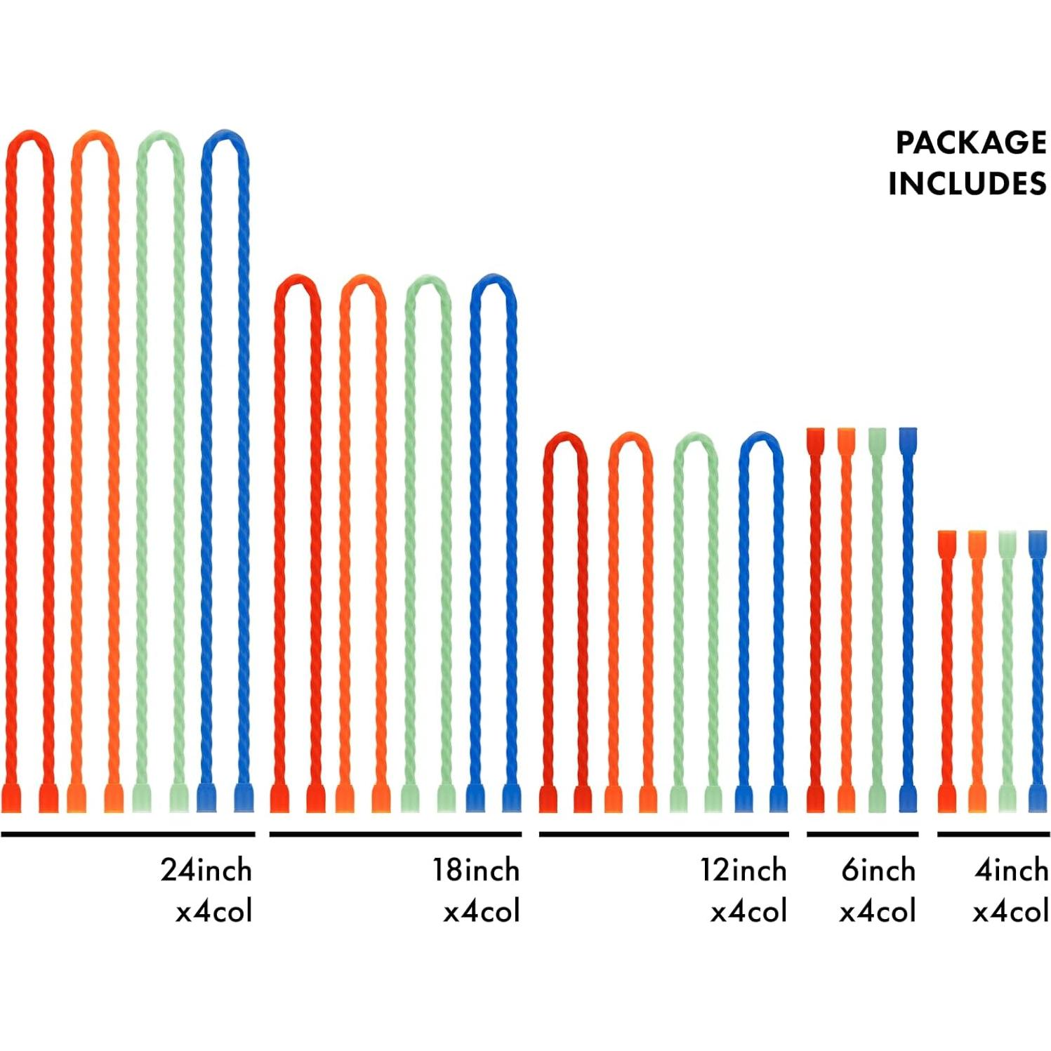 Gesipor 20 PCS Silicone Cable Ties - Reusable Rubber Twist Ties Bendable Steel-Core Cable Ties for Bundling and Holding, All Purpose Cord Tie for Indoor and Outdoor (4"+6"+12"+18"+24")