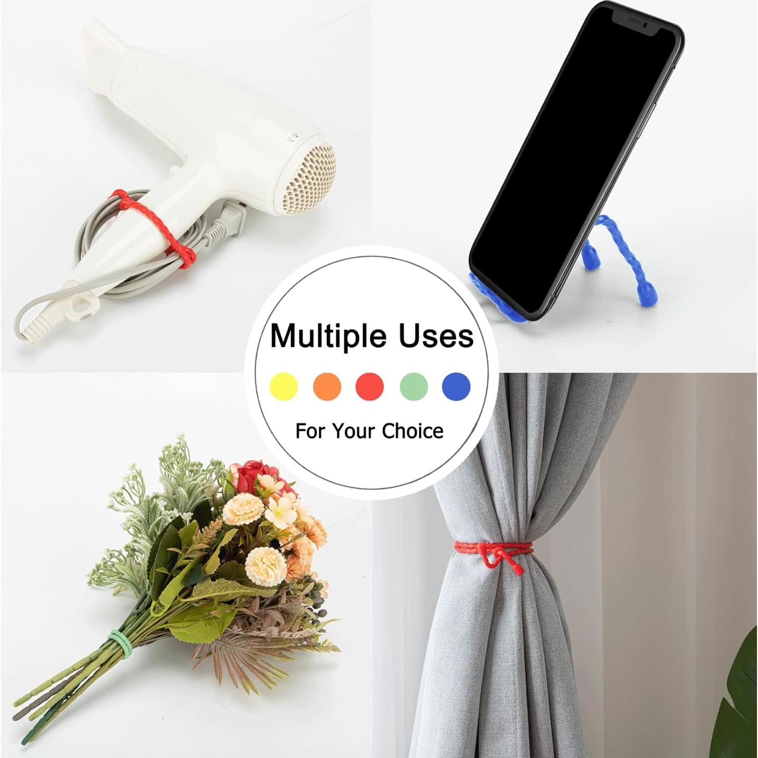 Gesipor 20 PCS Silicone Cable Ties - Reusable Rubber Twist Ties Bendable Steel-Core Cable Ties for Bundling and Holding, All Purpose Cord Tie for Indoor and Outdoor (4"+6"+12"+18"+24")