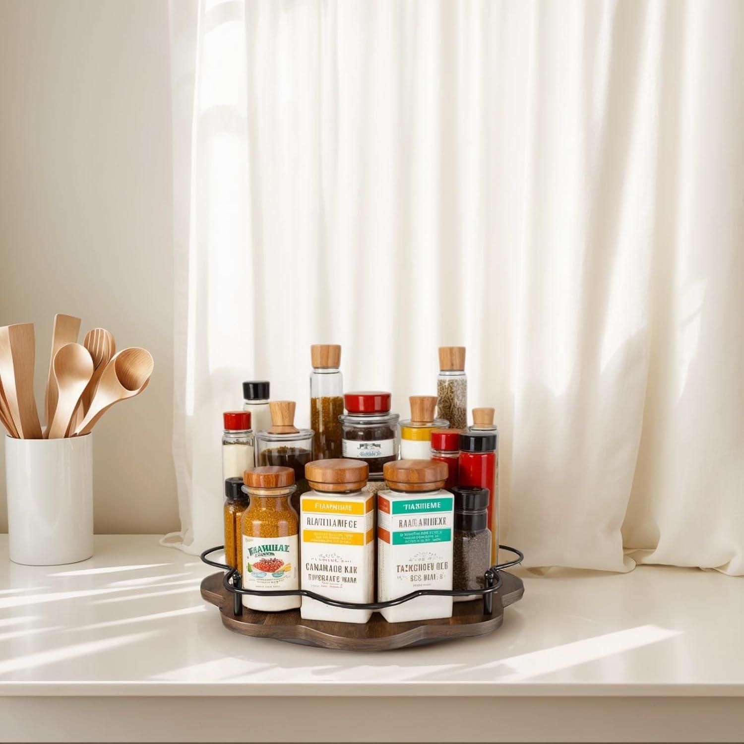Organizador giratorio de madera DeYu 30 cm para especias y condimentos