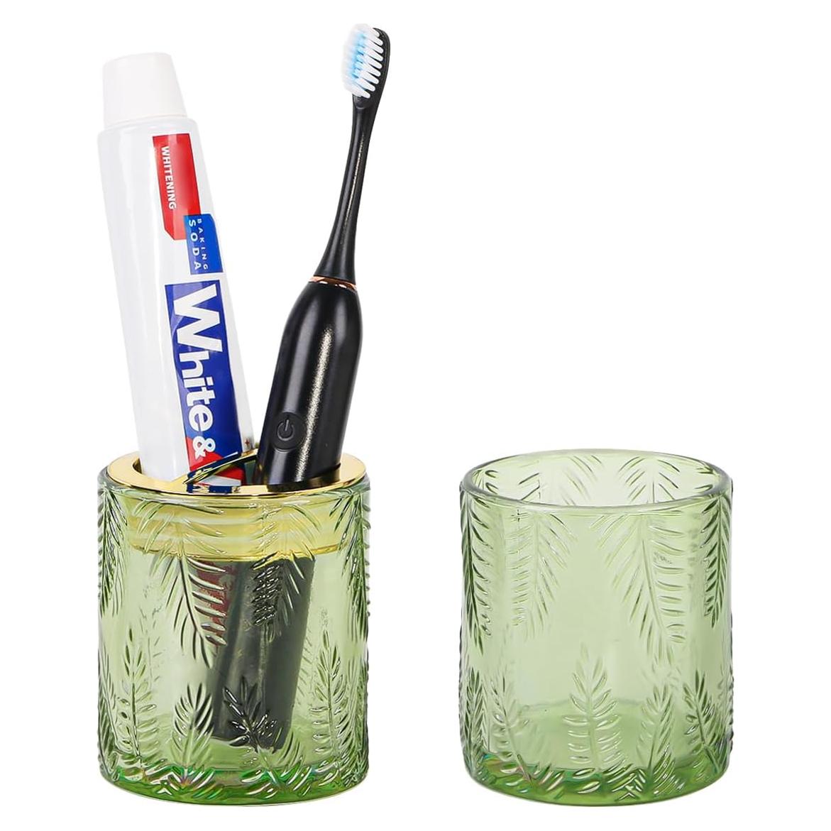 Soporte para Cepillos de Dientes de Vidrio Fvstar Verde - Juego de 2