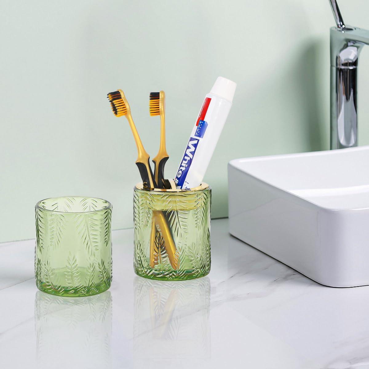Soporte para Cepillos de Dientes de Vidrio Fvstar Verde - Juego de 2