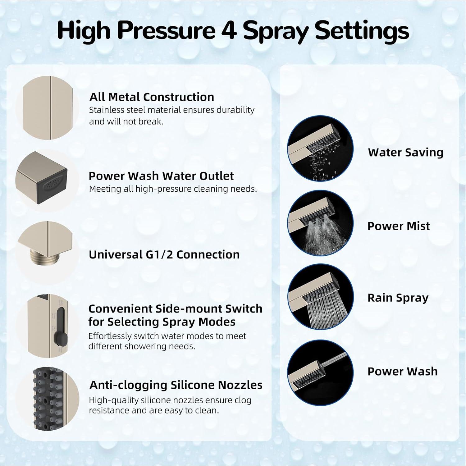 Cabezal de Ducha de Lluvia Hibbent 20 cm Metal Alta Presión