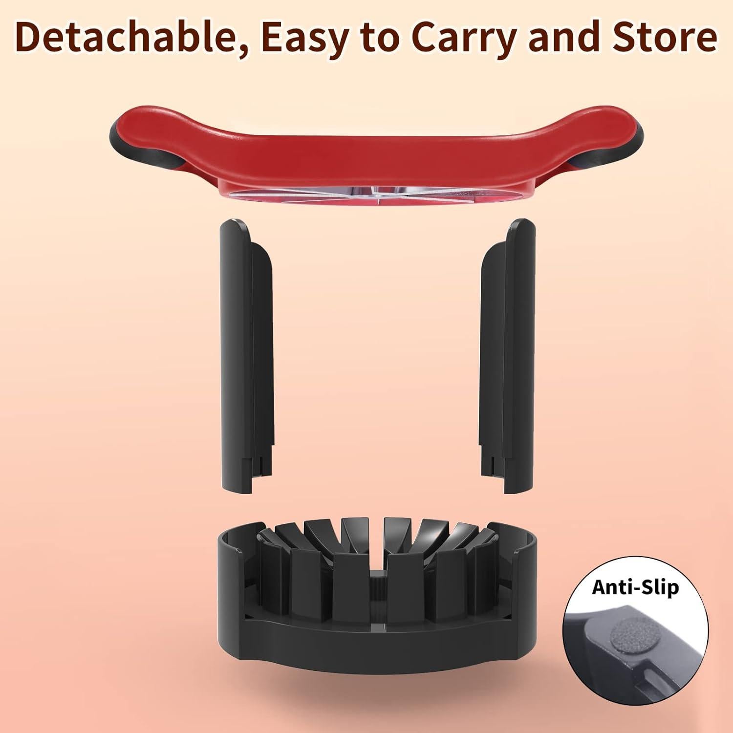 Cortador de Manzanas OOKUU Grande 8 Cuchillas Acero Inoxidable Rojo