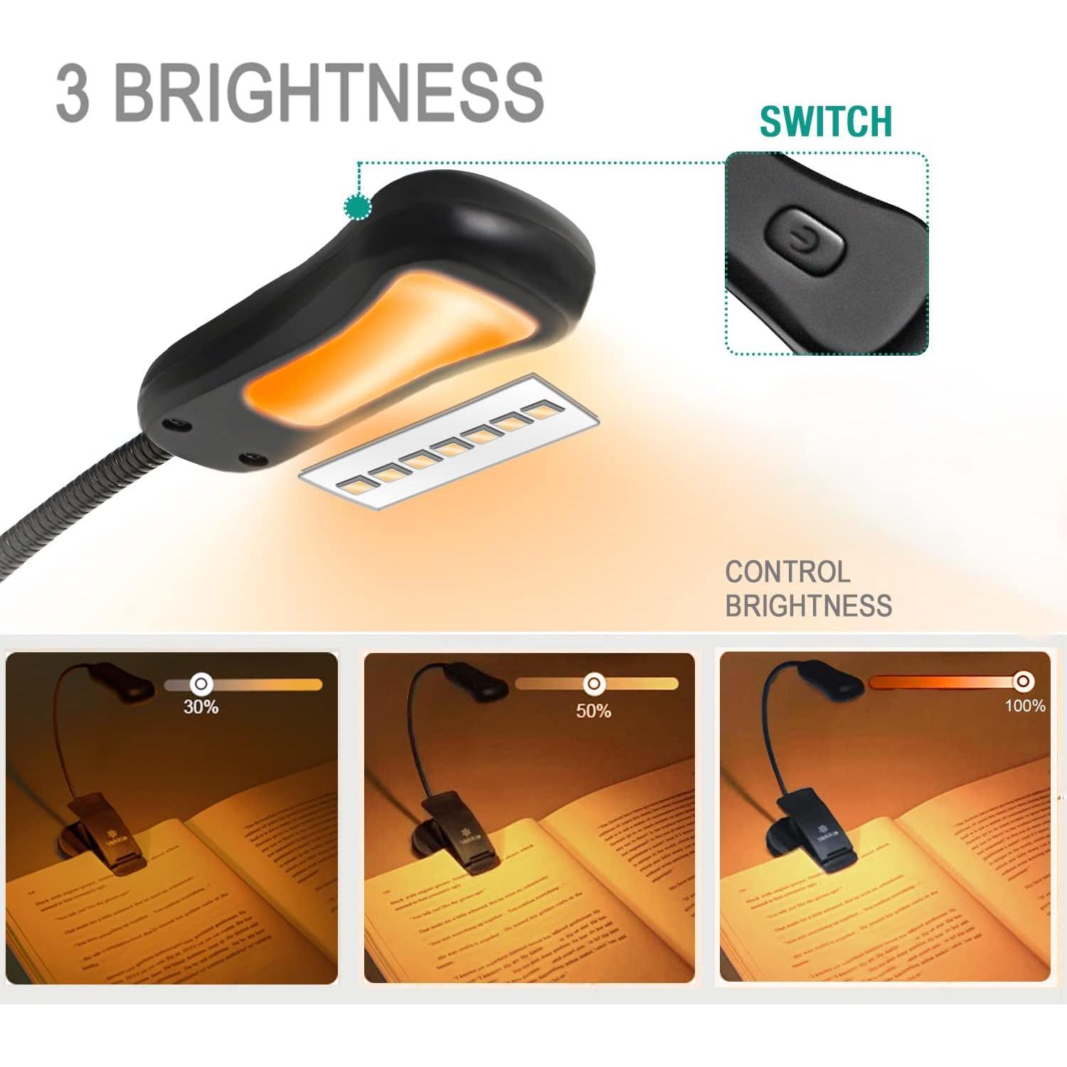 Luz de libro recargable Vekkia Amber 7 - LED 3 niveles 1600K