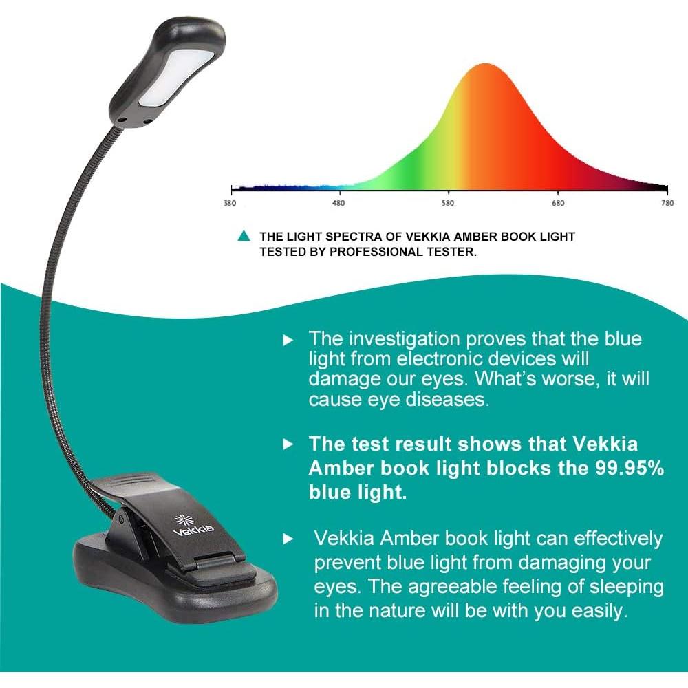 Luz de libro recargable Vekkia Amber 7 - LED 3 niveles 1600K