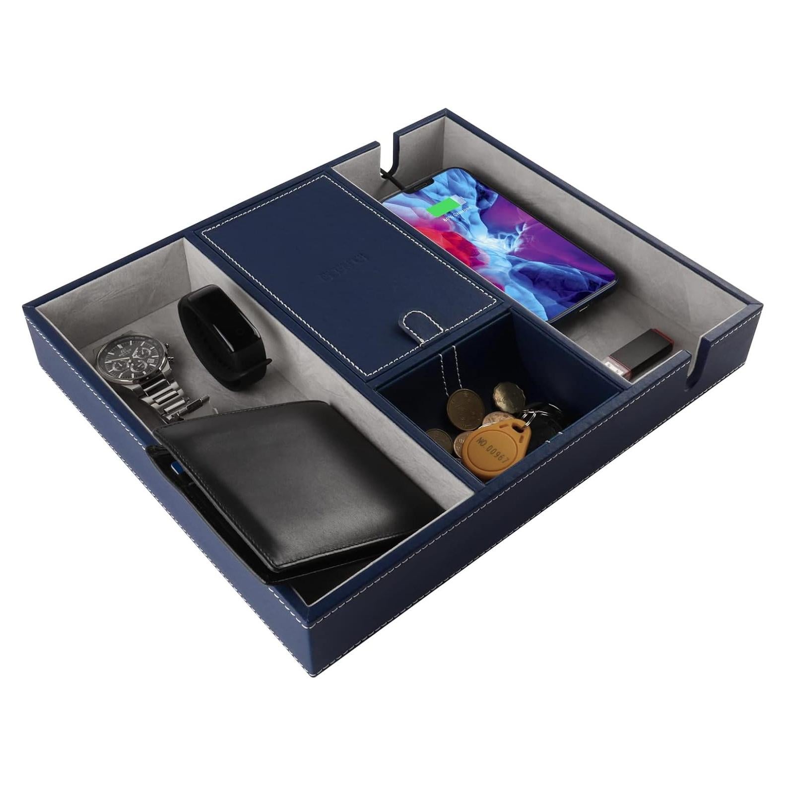 Bandeja de Cuero Sintético PLENTY Azul para Escritorio y Carga