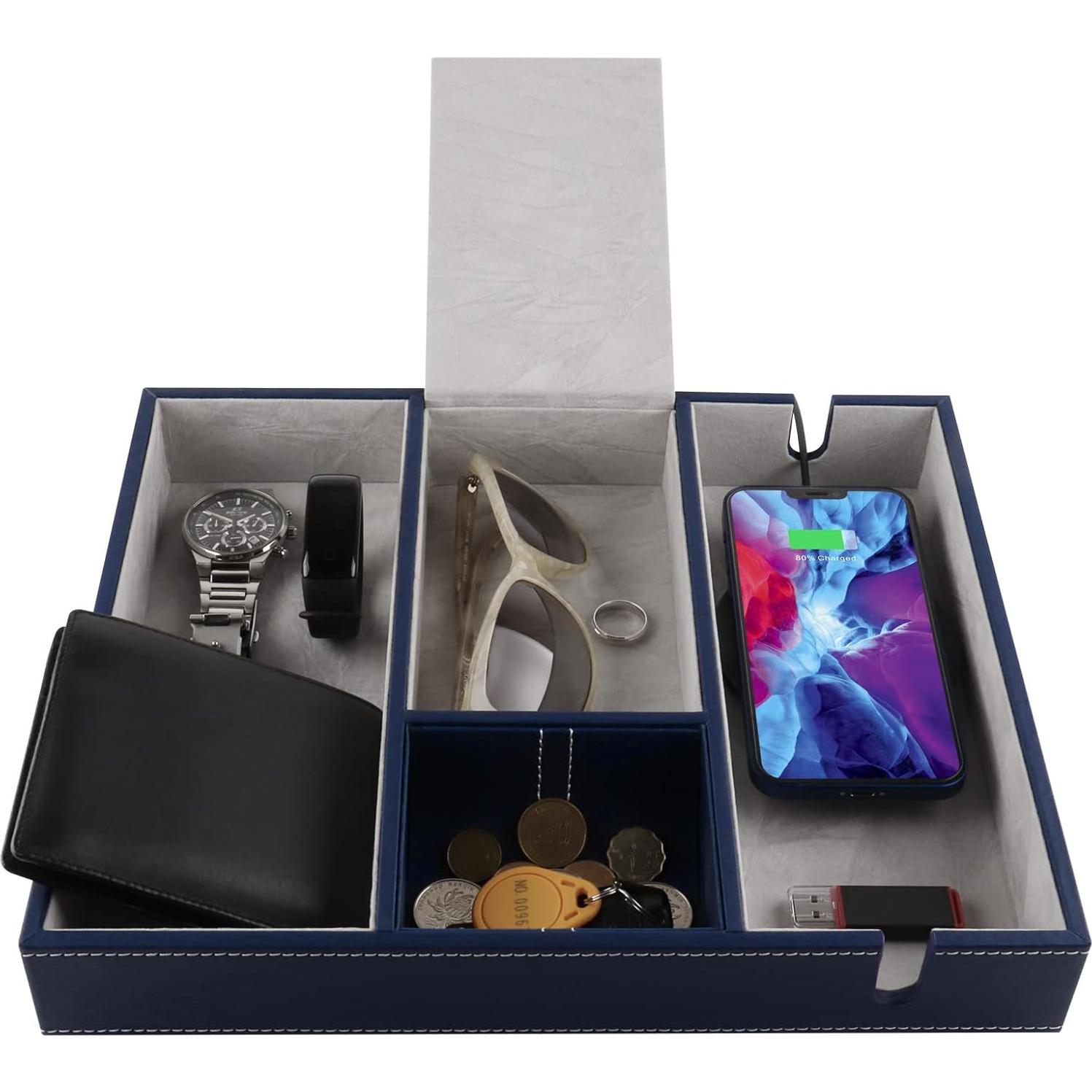 Bandeja de Cuero Sintético PLENTY Azul para Escritorio y Carga