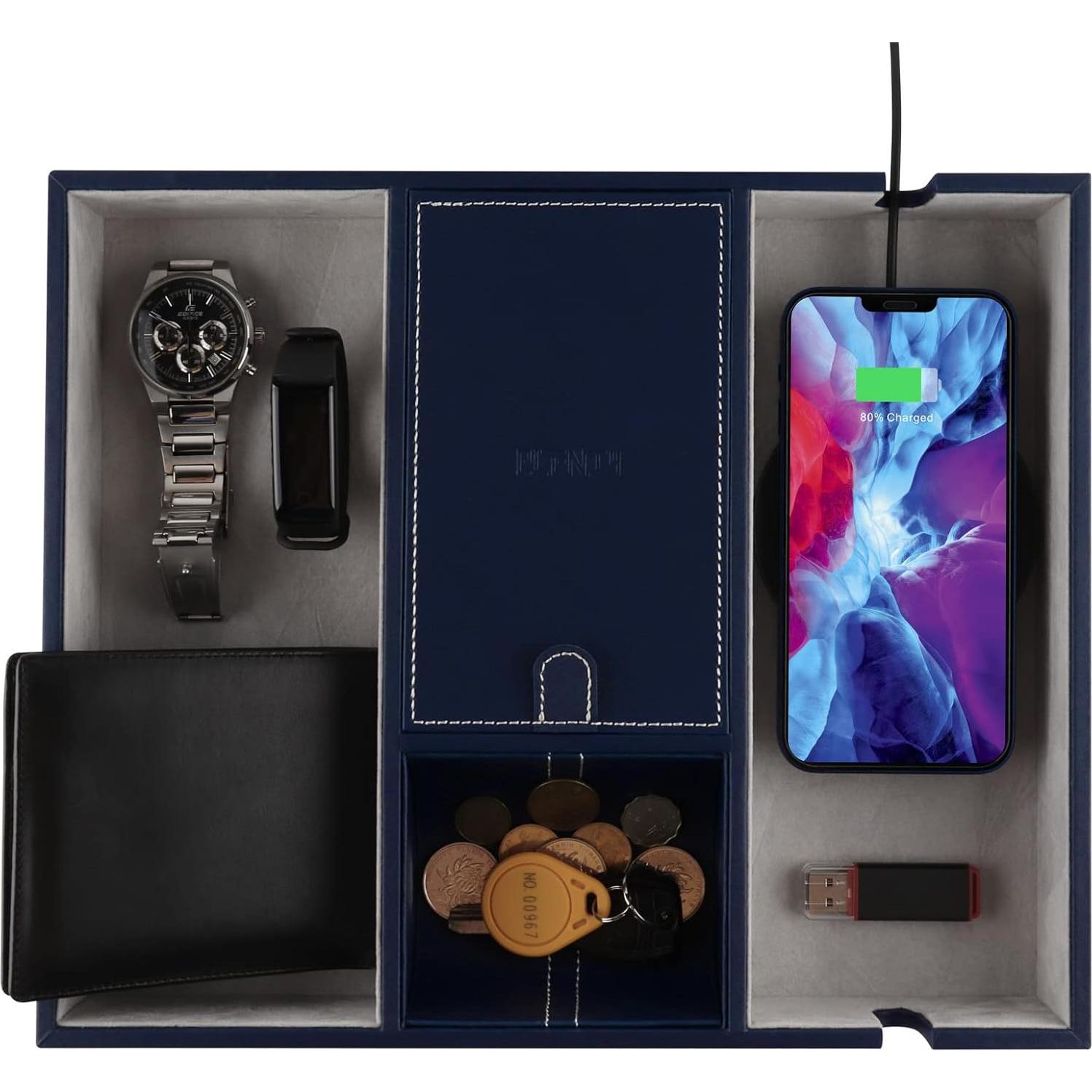 Bandeja de Cuero Sintético PLENTY Azul para Escritorio y Carga