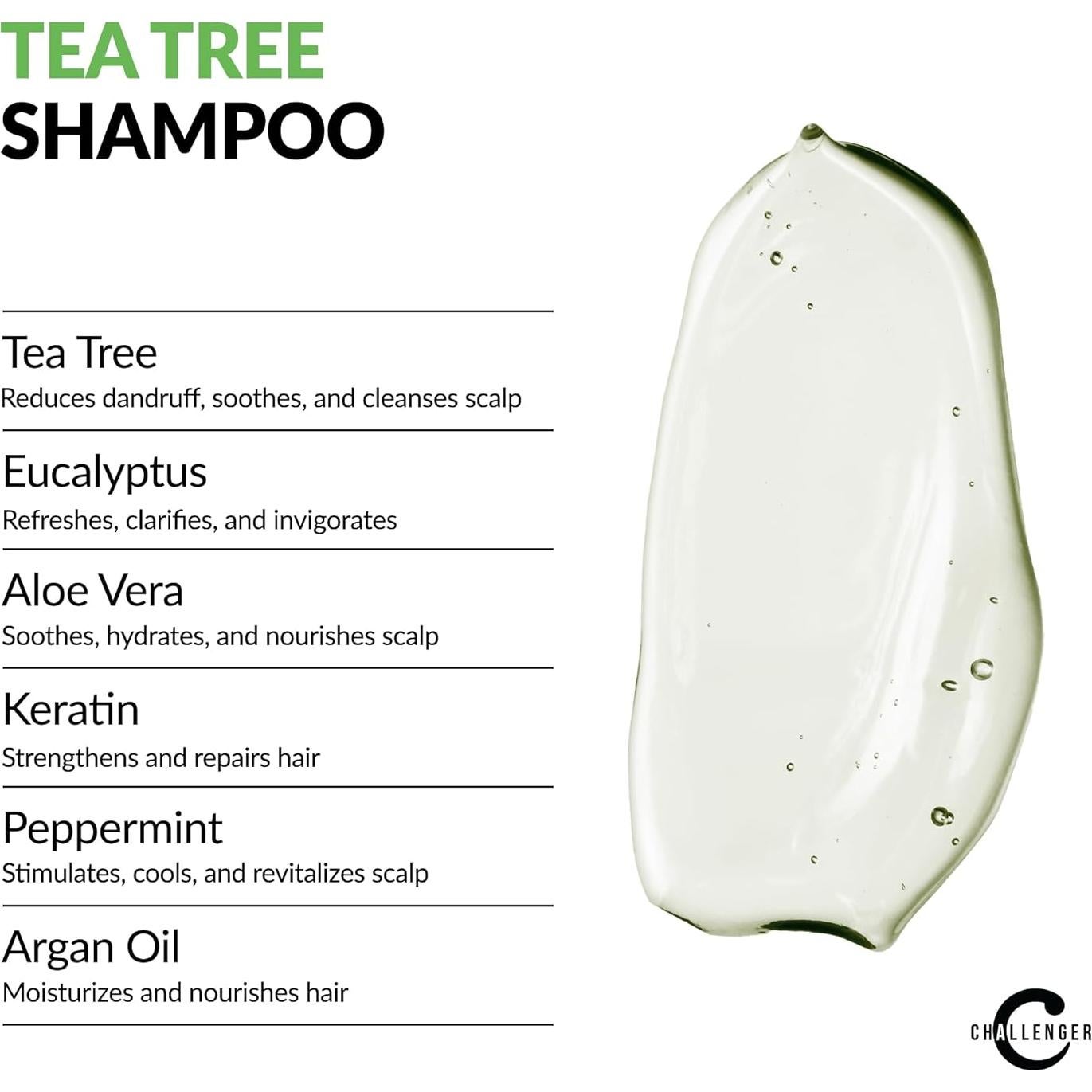 Challenger Tea Tree Shampoo & Peppermint Conditioner Combo | Men's Shower Product | For Itchy & Dry Scalp | Removes Dirt & Oils | Argan Oil, Biotin | Artificial Color Free | 2x 16oz