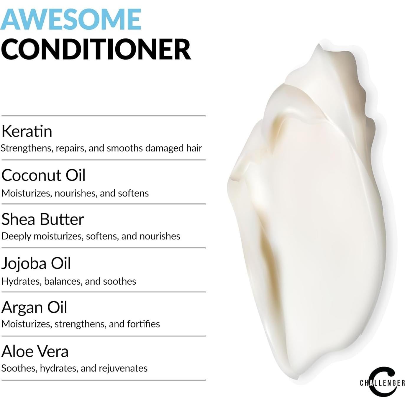 Challenger Tea Tree Shampoo & Peppermint Conditioner Combo | Men's Shower Product | For Itchy & Dry Scalp | Removes Dirt & Oils | Argan Oil, Biotin | Artificial Color Free | 2x 16oz