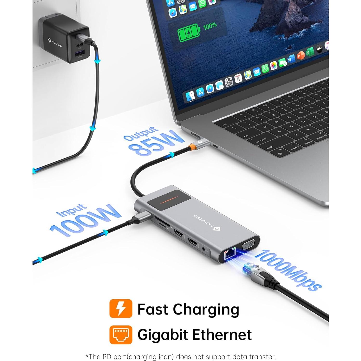 Estación de Acoplamiento USB C 12 en 1 NOVOO - Doble Monitor