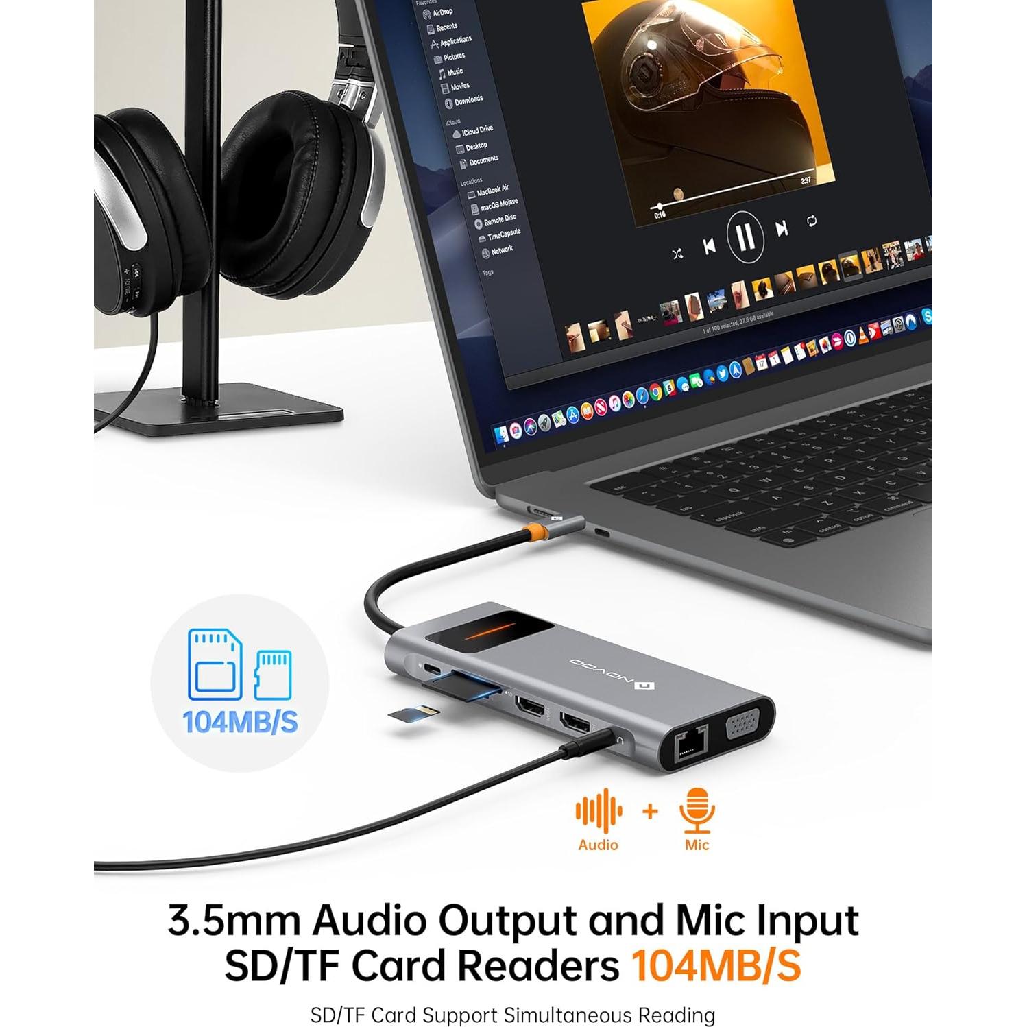 Estación de Acoplamiento USB C 12 en 1 NOVOO - Doble Monitor